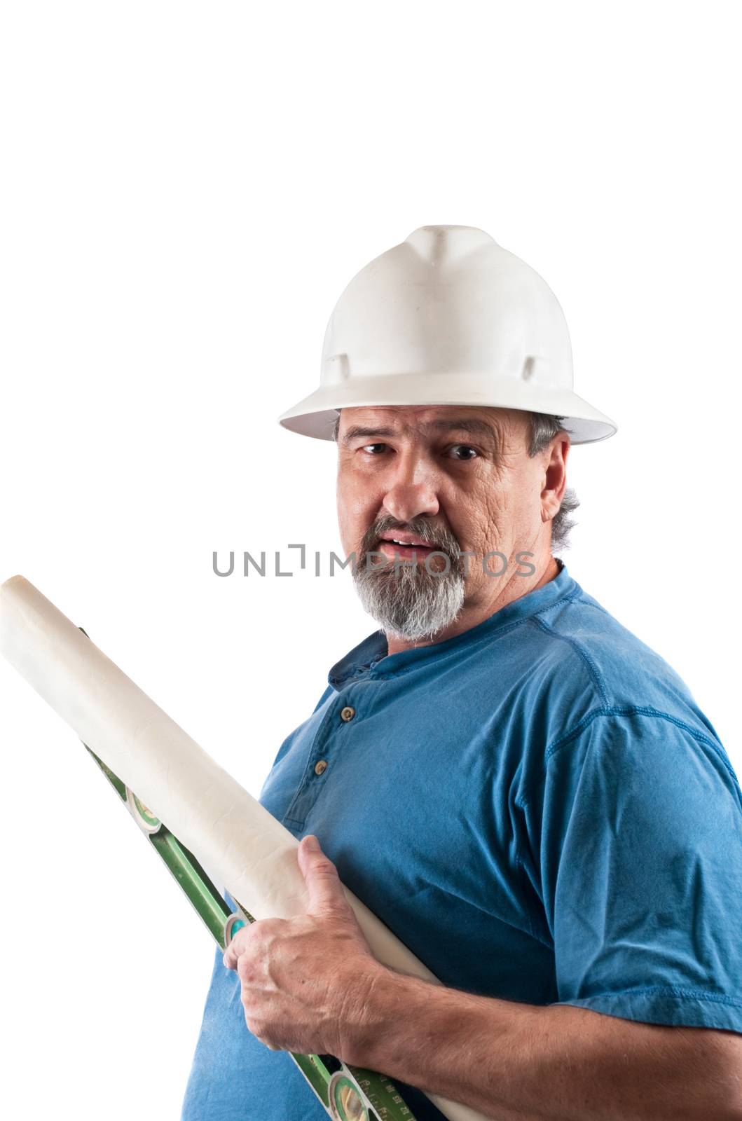 Construction worker isolated against a white background.