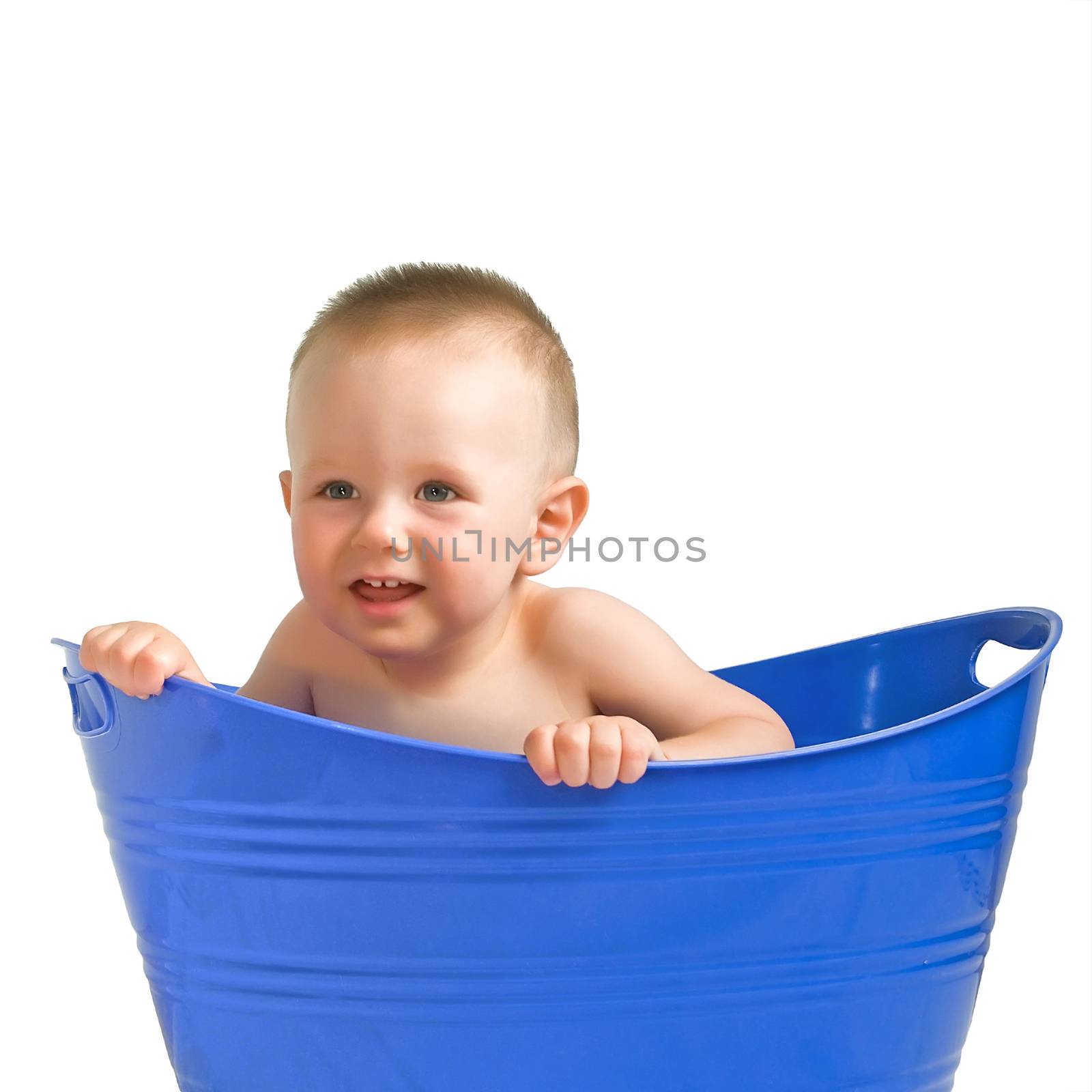 Sweet baby in blue tub by rcarner