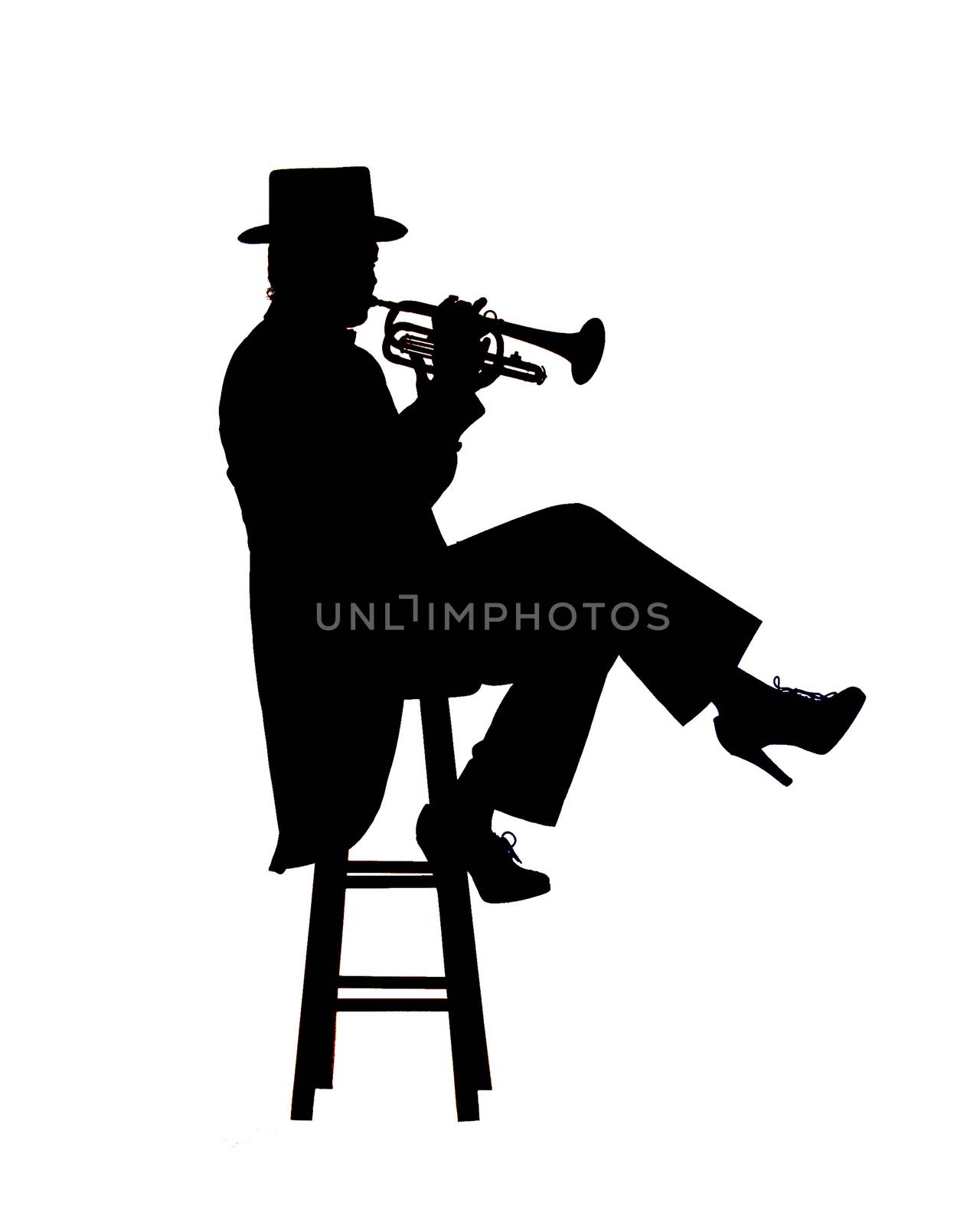 Silhouette image of a woman trumpet player by rcarner