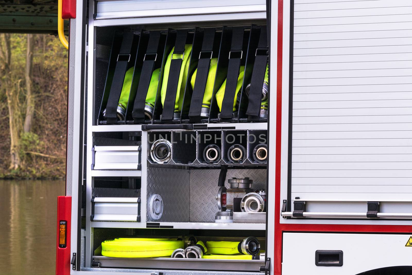 Constituents of a fire safety equipment in an erase groups Vehicle German Fire department.