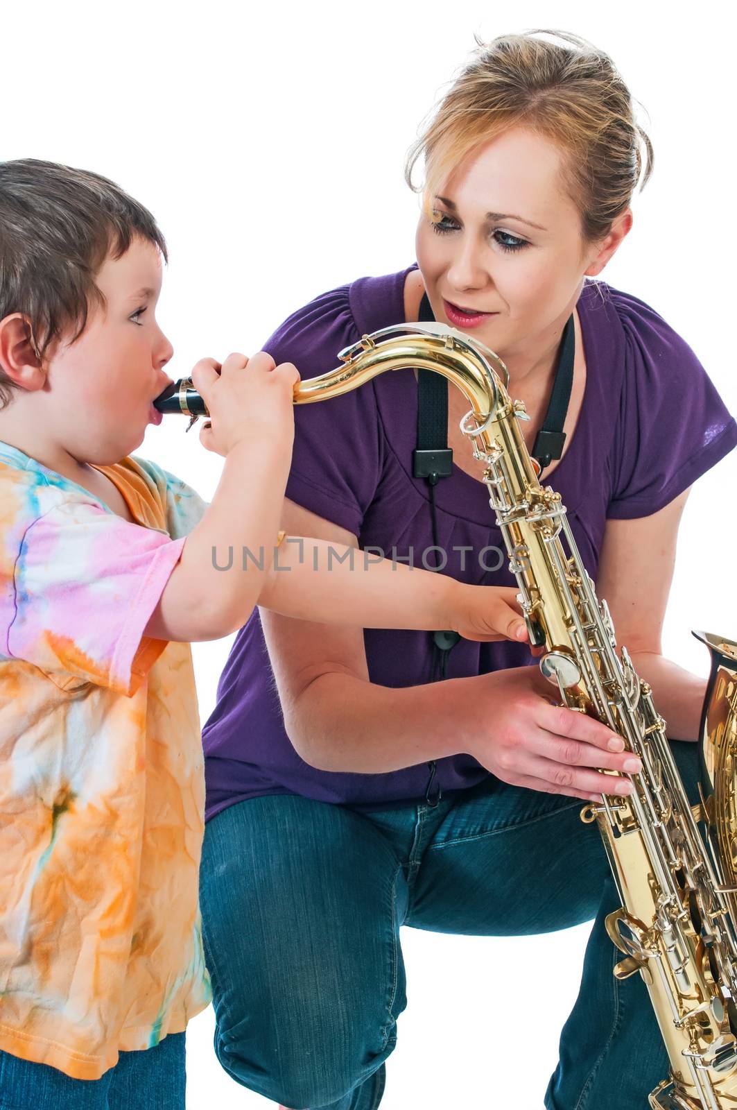 Little Boy Pretending to Play a Saxophone by rcarner