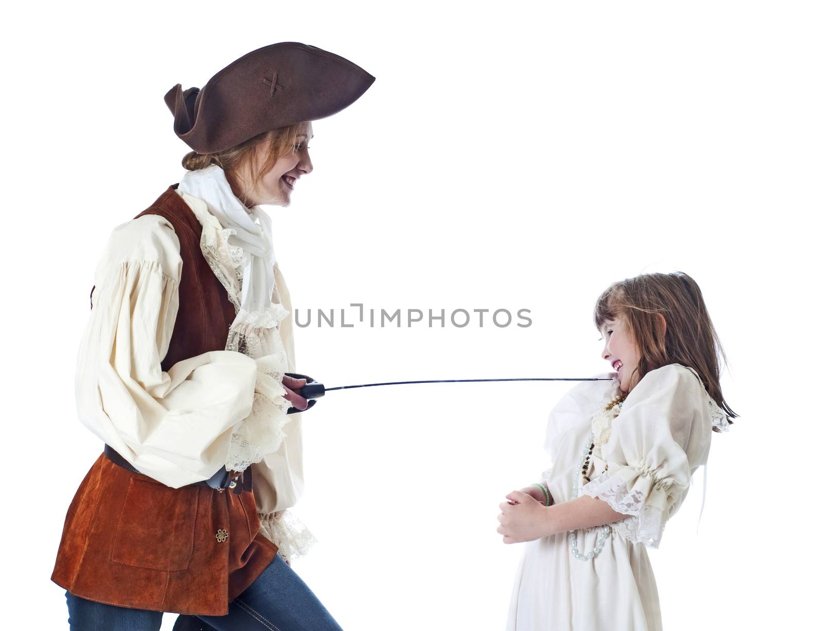 Sexy pirate playing with her neice in costumes