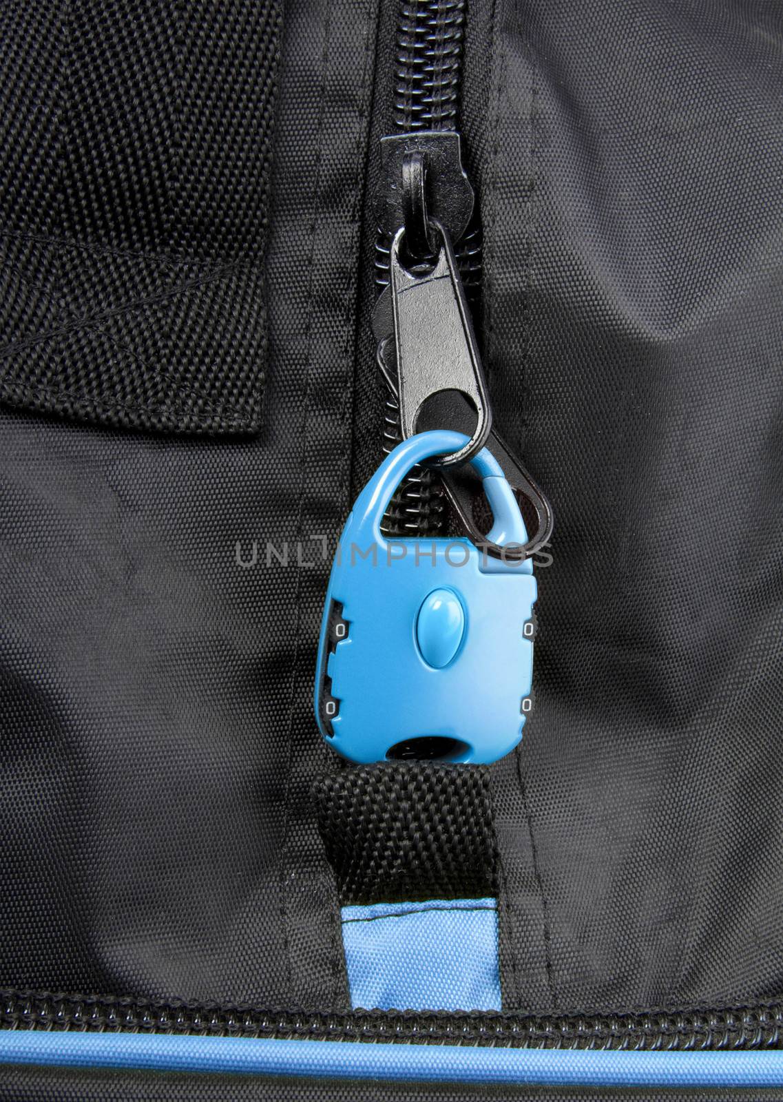 Blue lock on bag