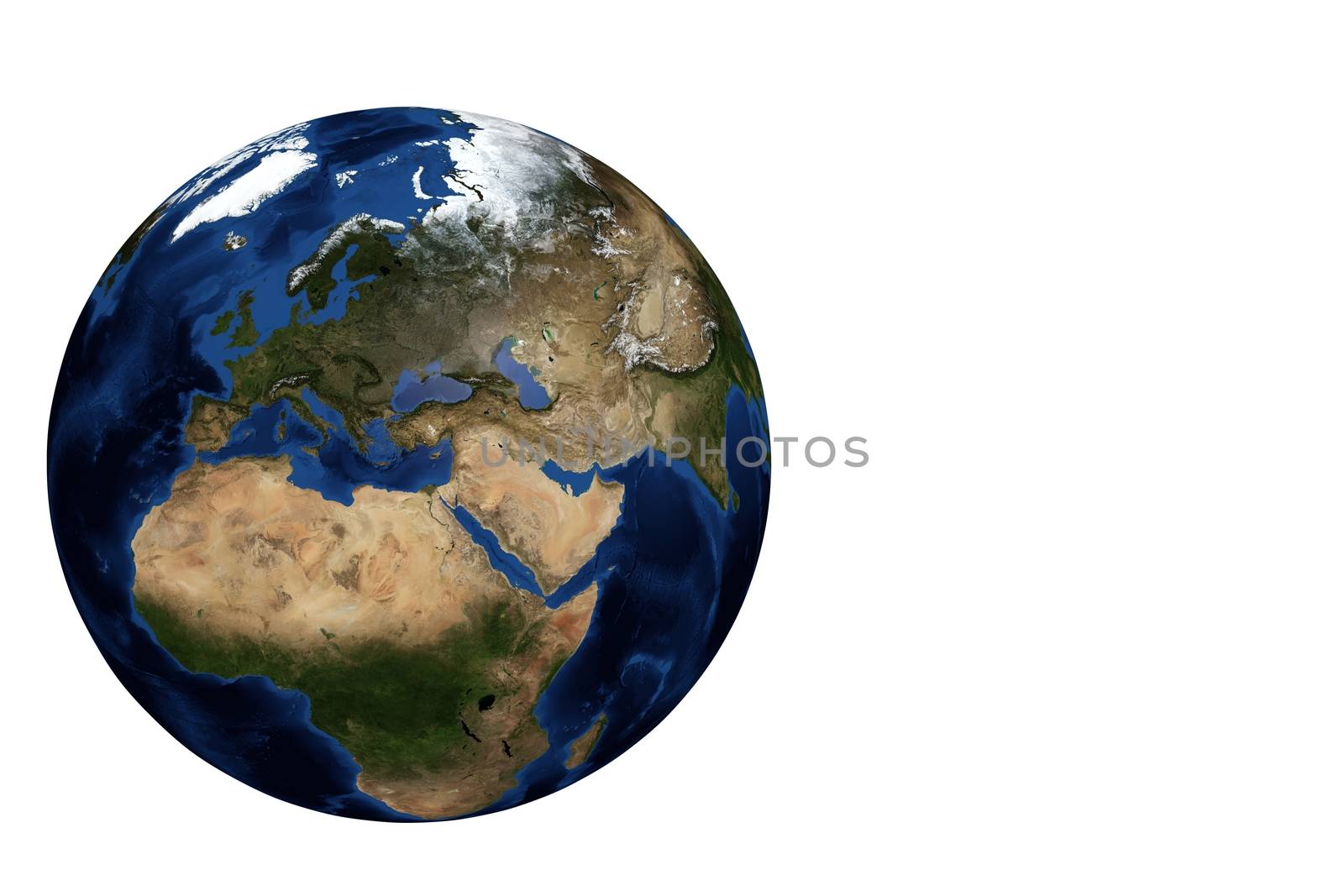 Whole earth globe view focus on Europe