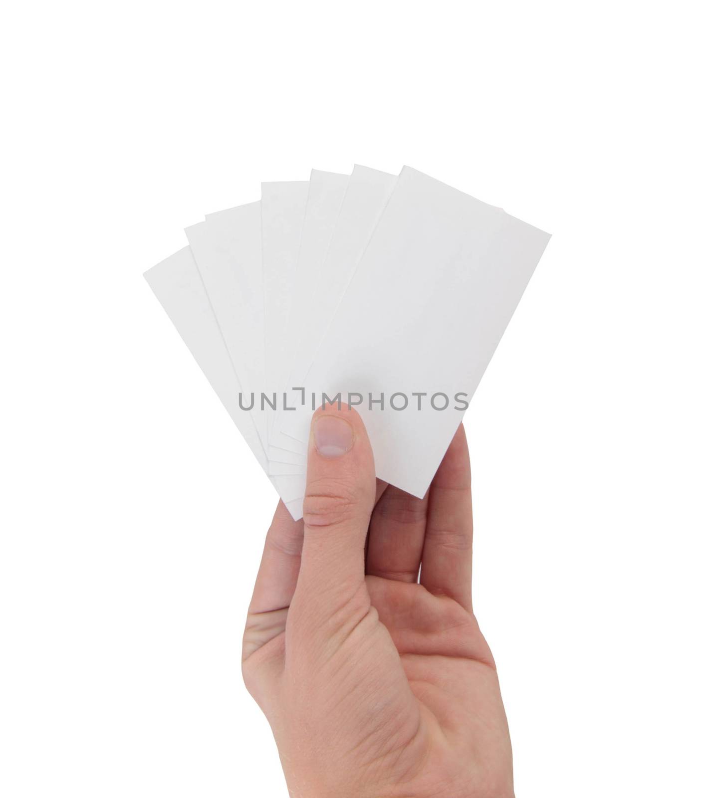 Hand holding many business cards