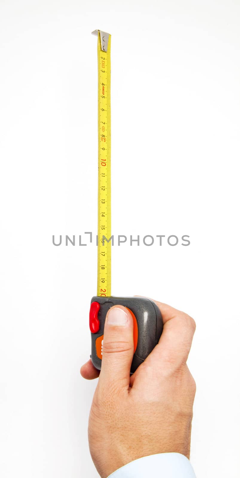 Hand holding a measuring roulette