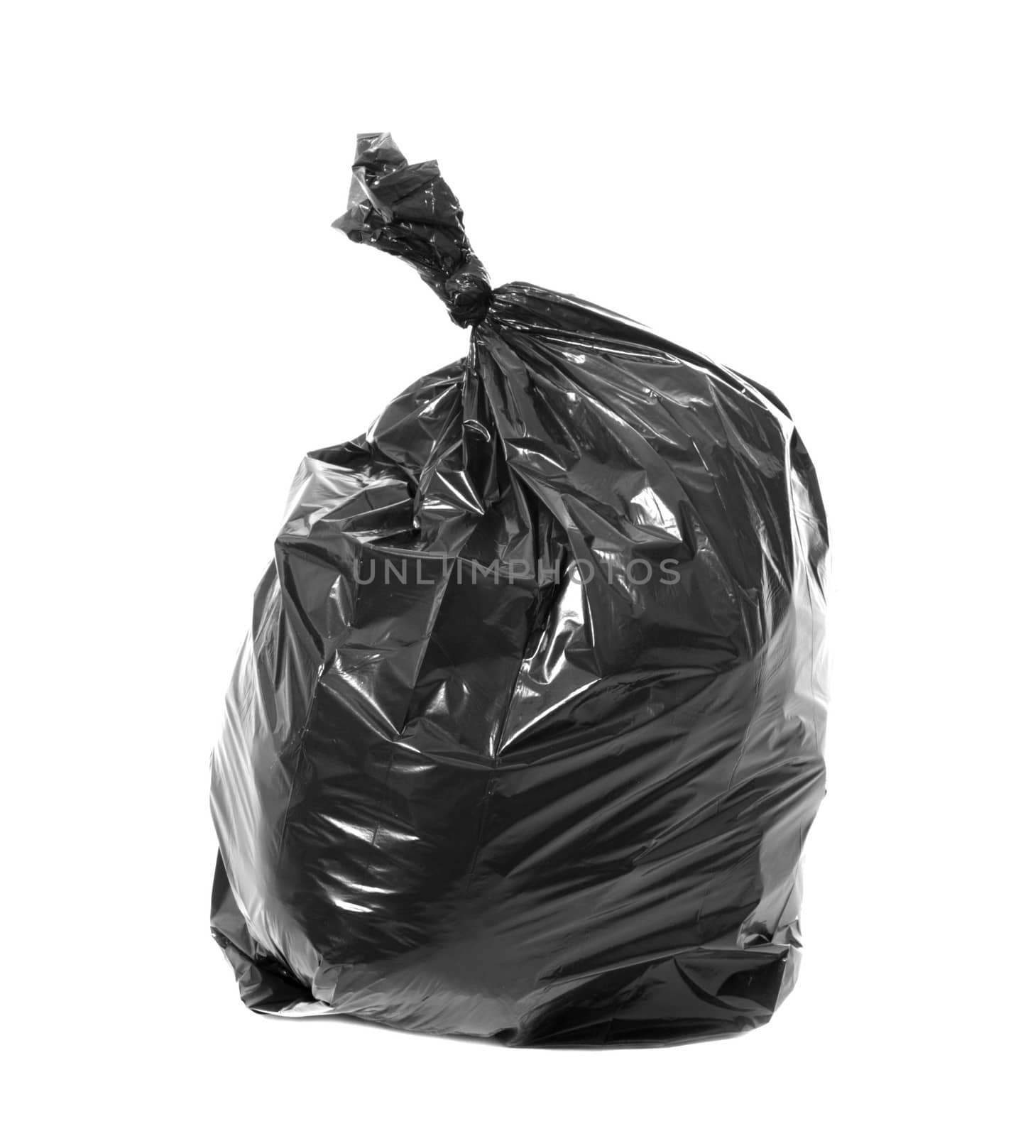 Black garbage bag isolated on white