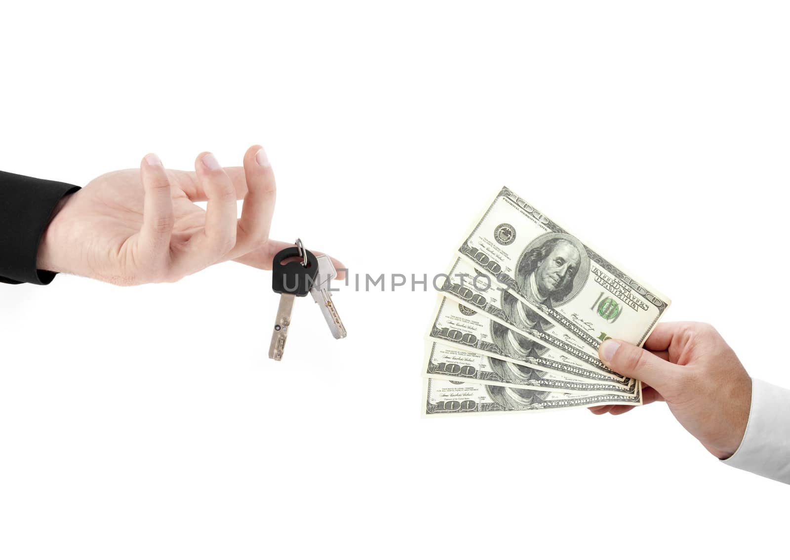 hands holdind money and car keys