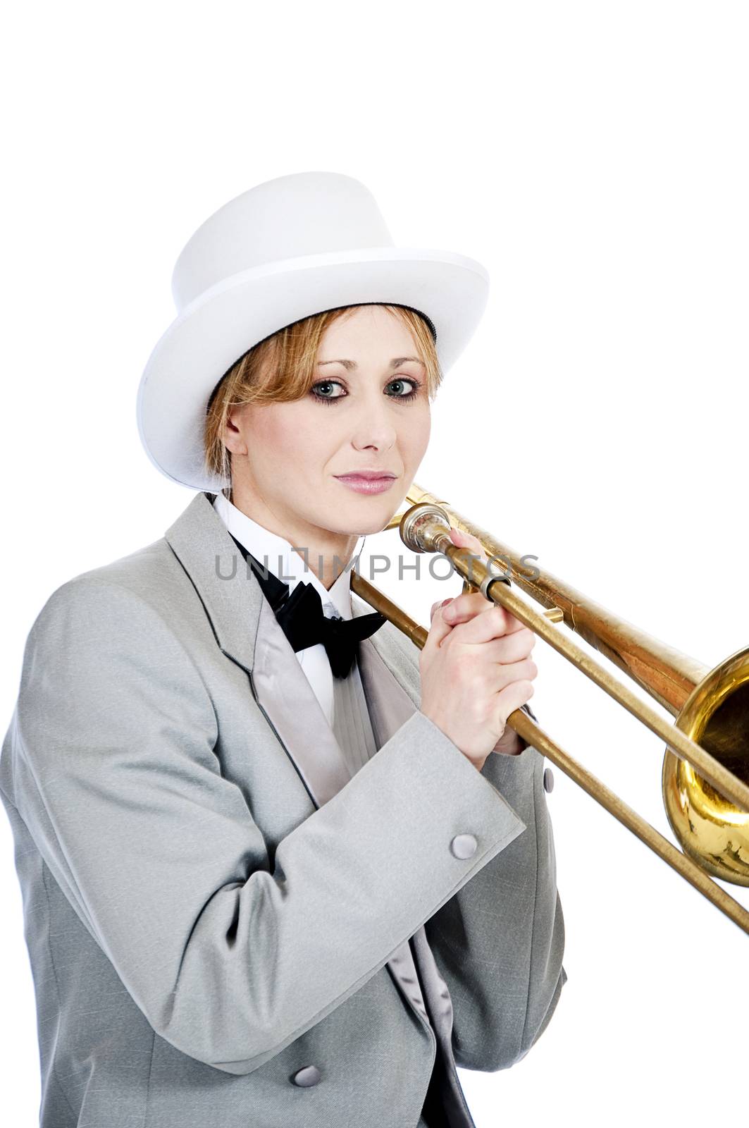 Pretty Young Woman Trombone Player In A Tuxedo by rcarner