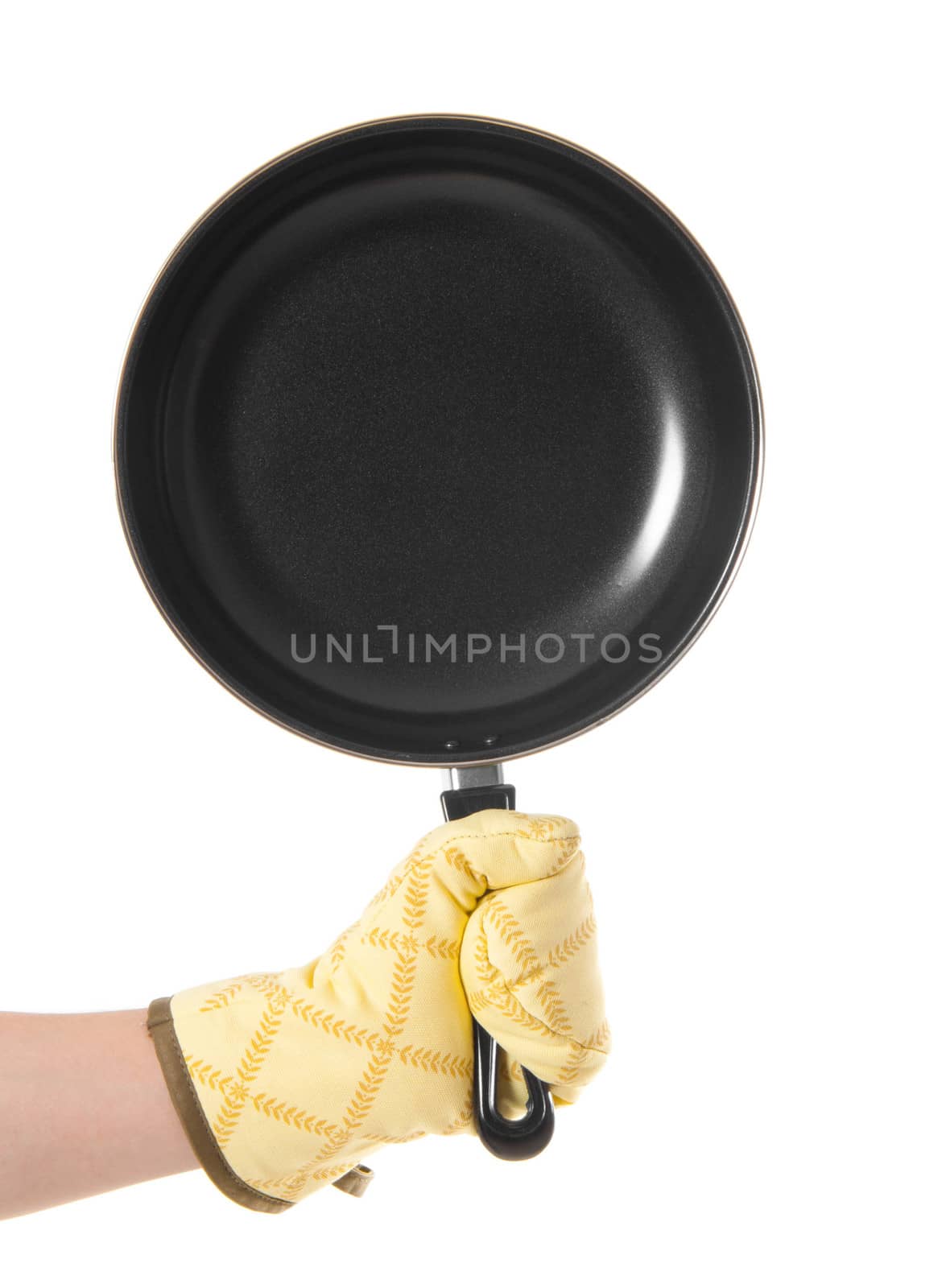 hand in gloves holding pan by shutswis