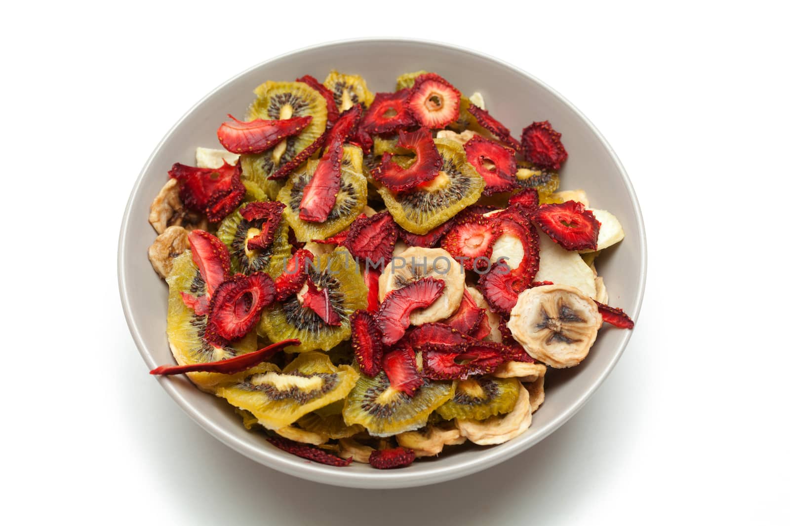 Different varieties mix of dried fruits in white plate