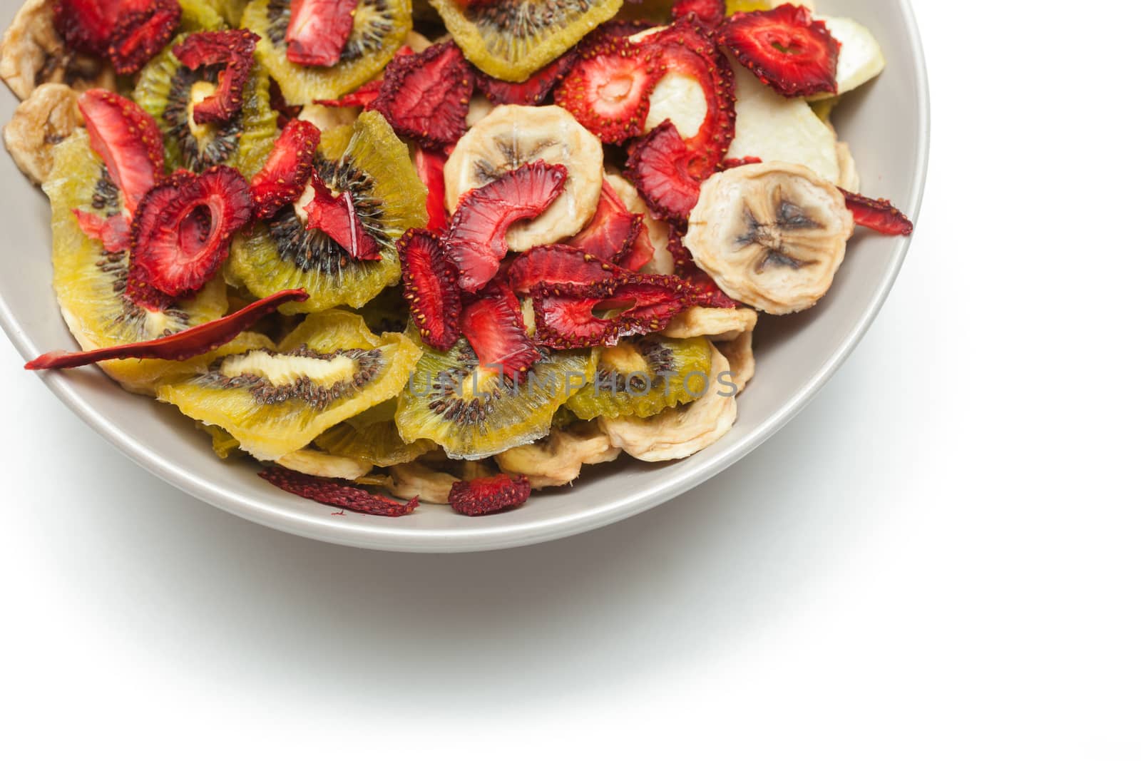 Different varieties mix of dried fruits in white plate