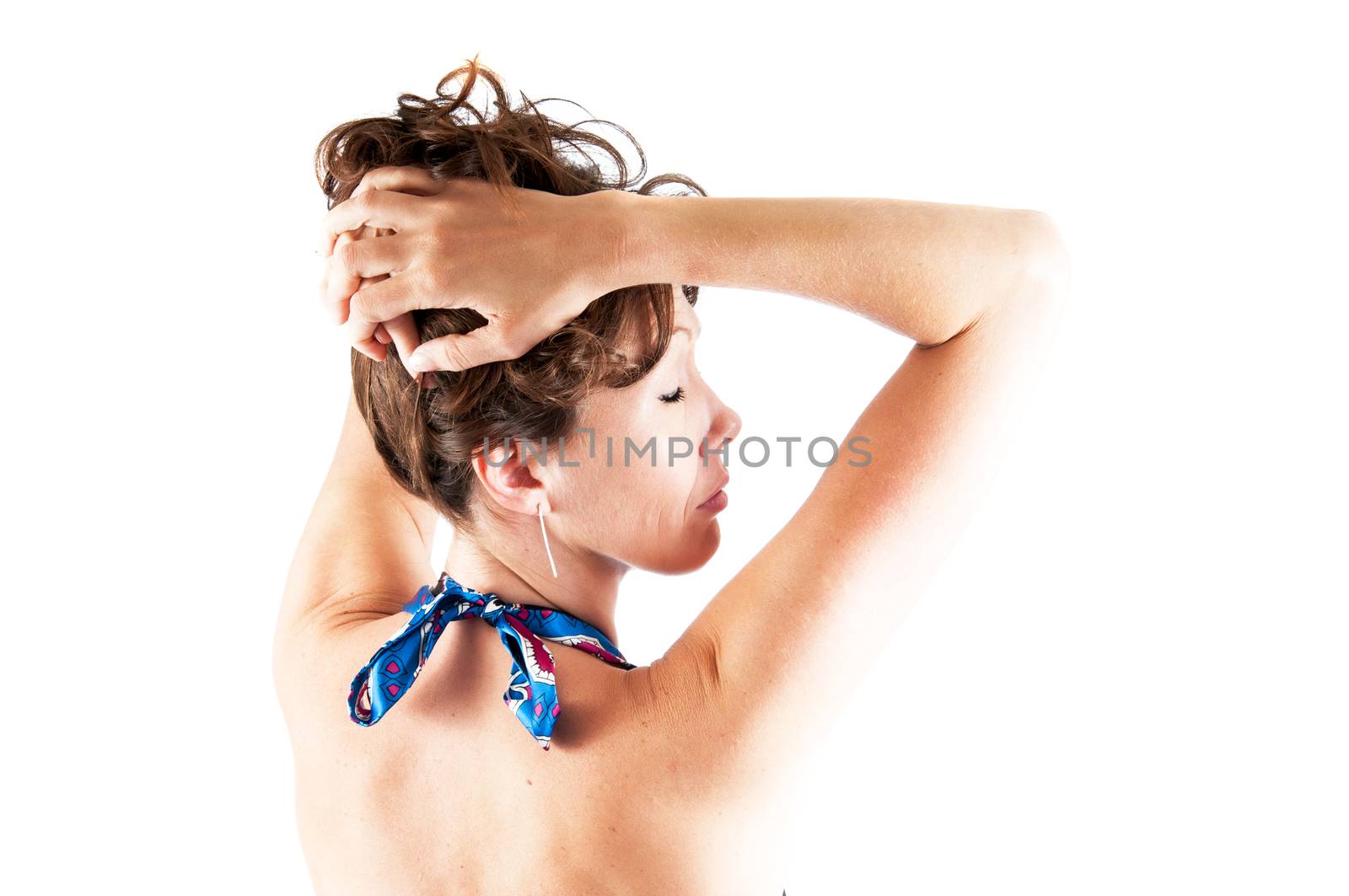 High-Key image of pretty young woman from the back isolated on a white background