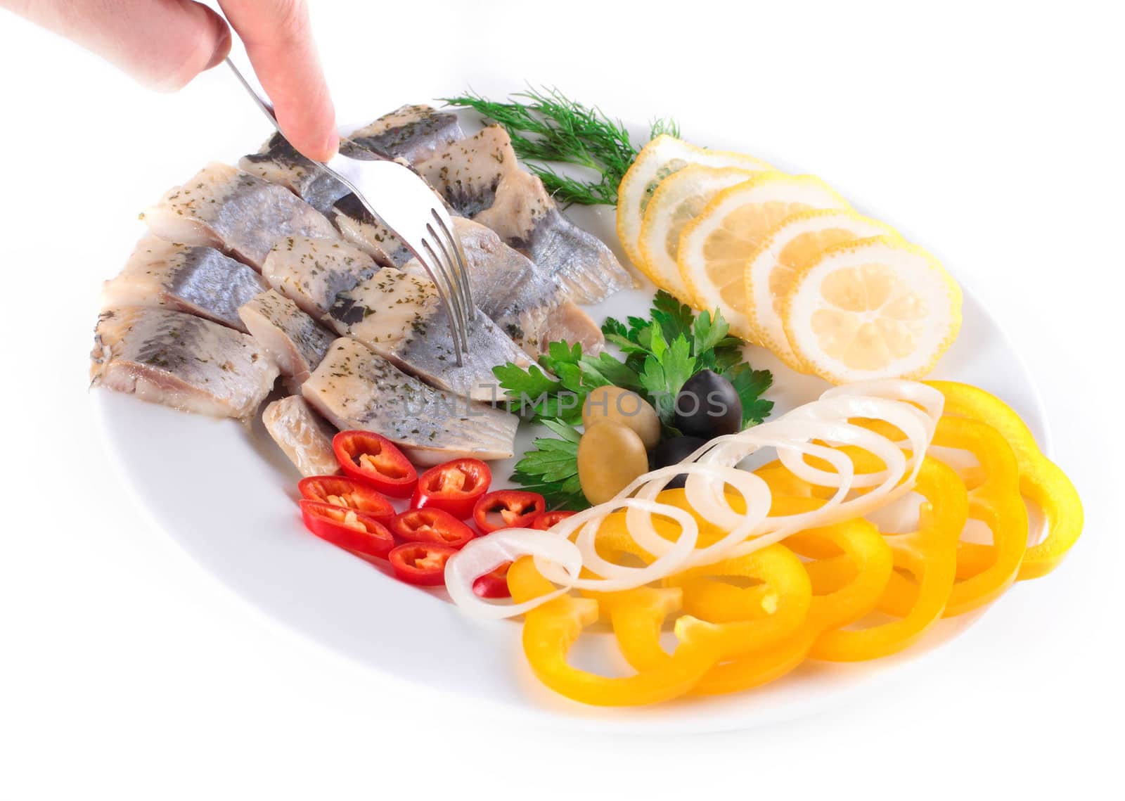 fish on plate with vegetables by shutswis