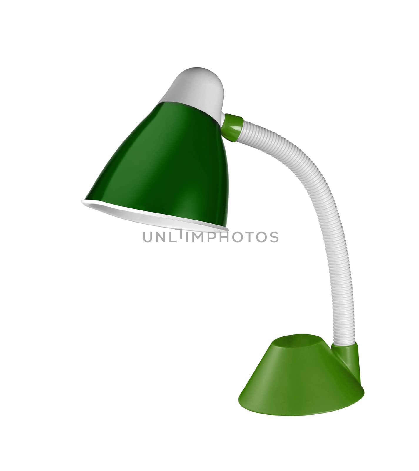 metalic green table lamp isolated on white background