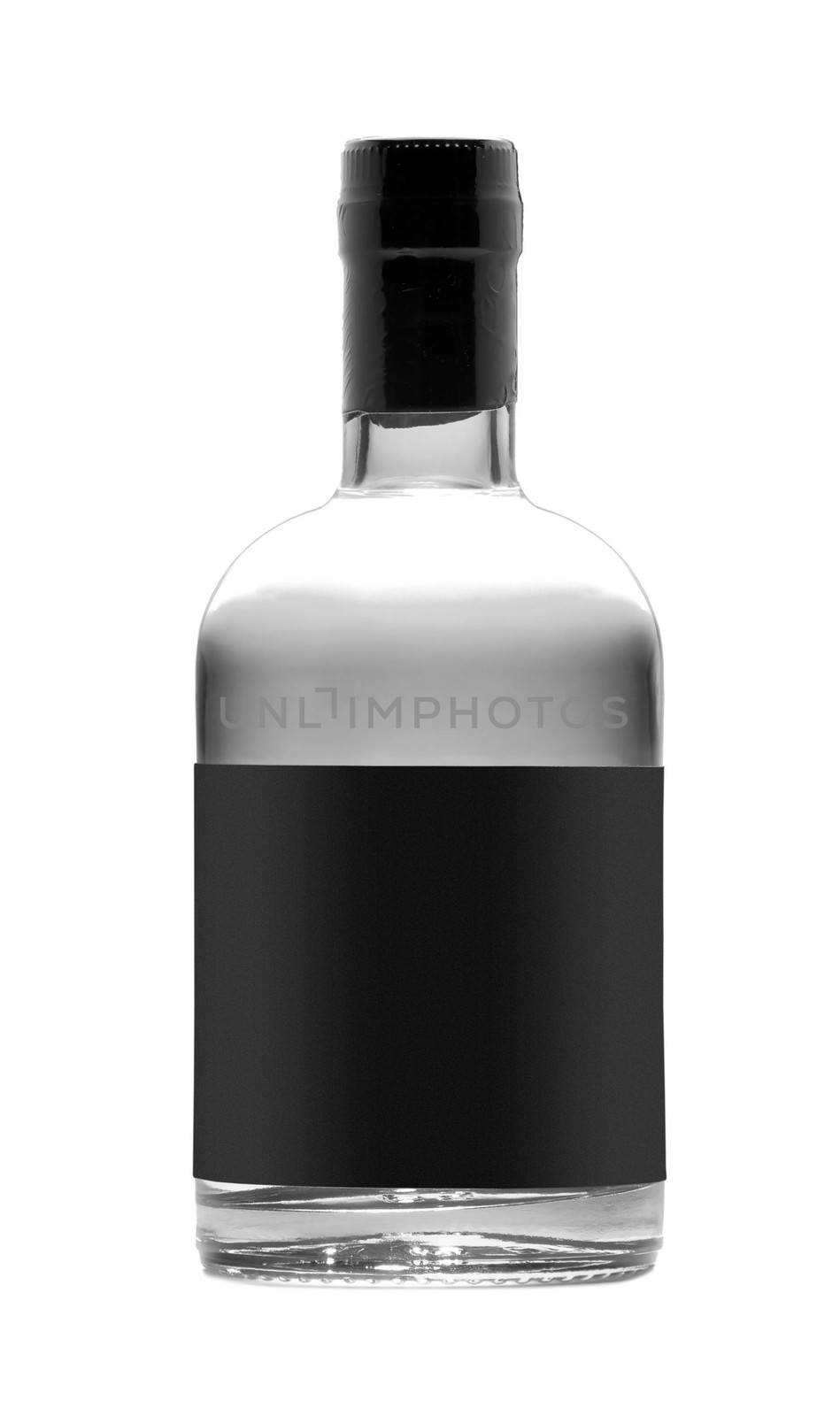 black bottle of whiskey isolated on white background
