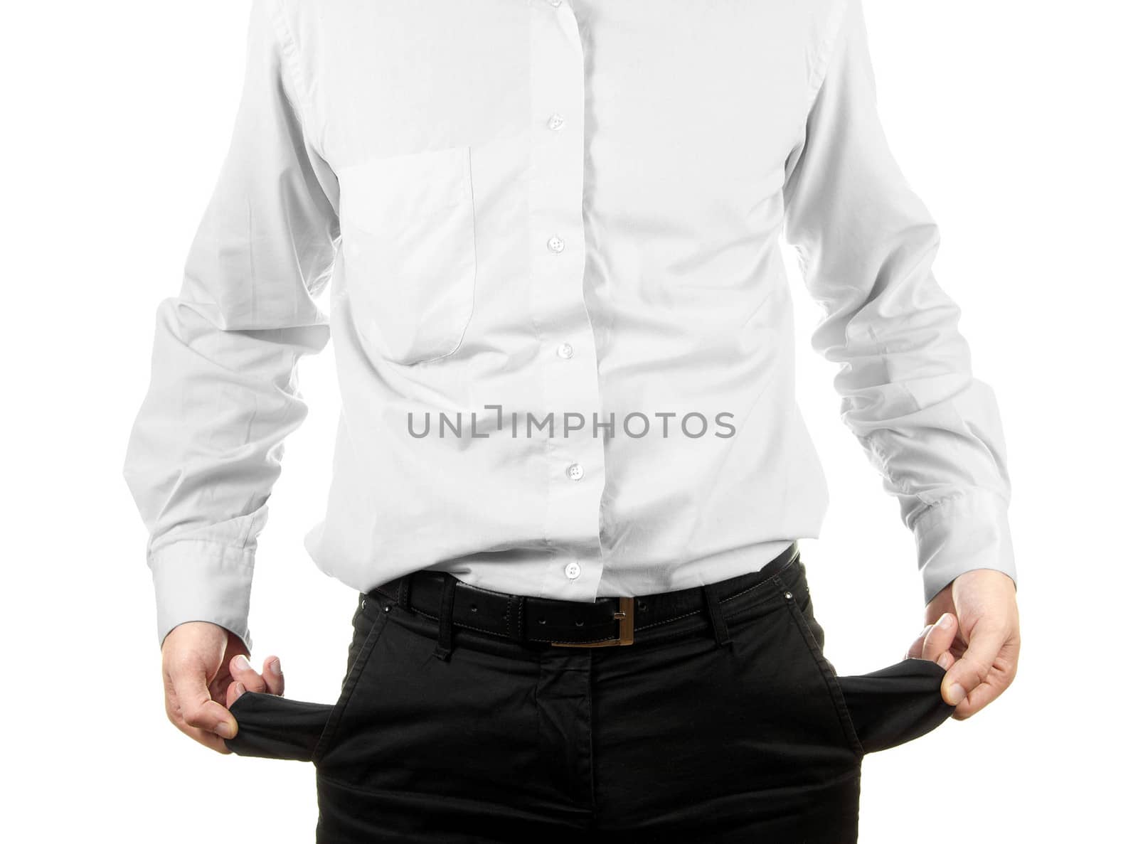 Businessman showing his empty pocket by shutswis