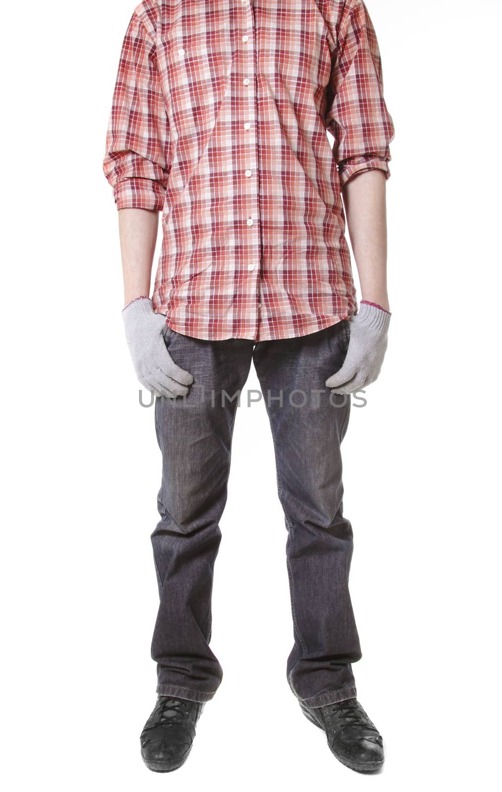 man in a working form, and work gloves