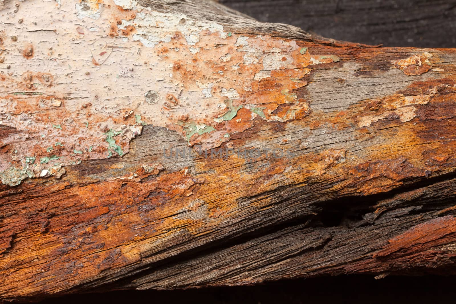 Texture of the old paint on rusty wooden surface