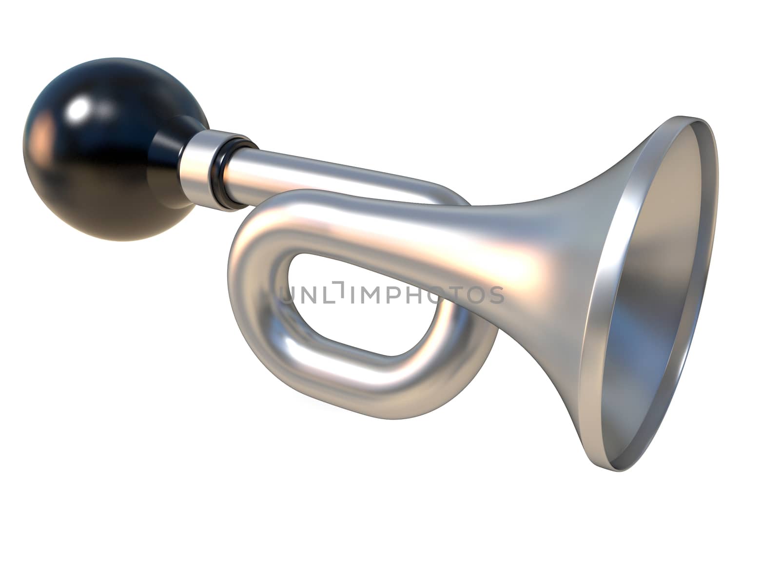 Vintage air horn with rubber bulb. Klaxon. 3D render illustration isolated on white background