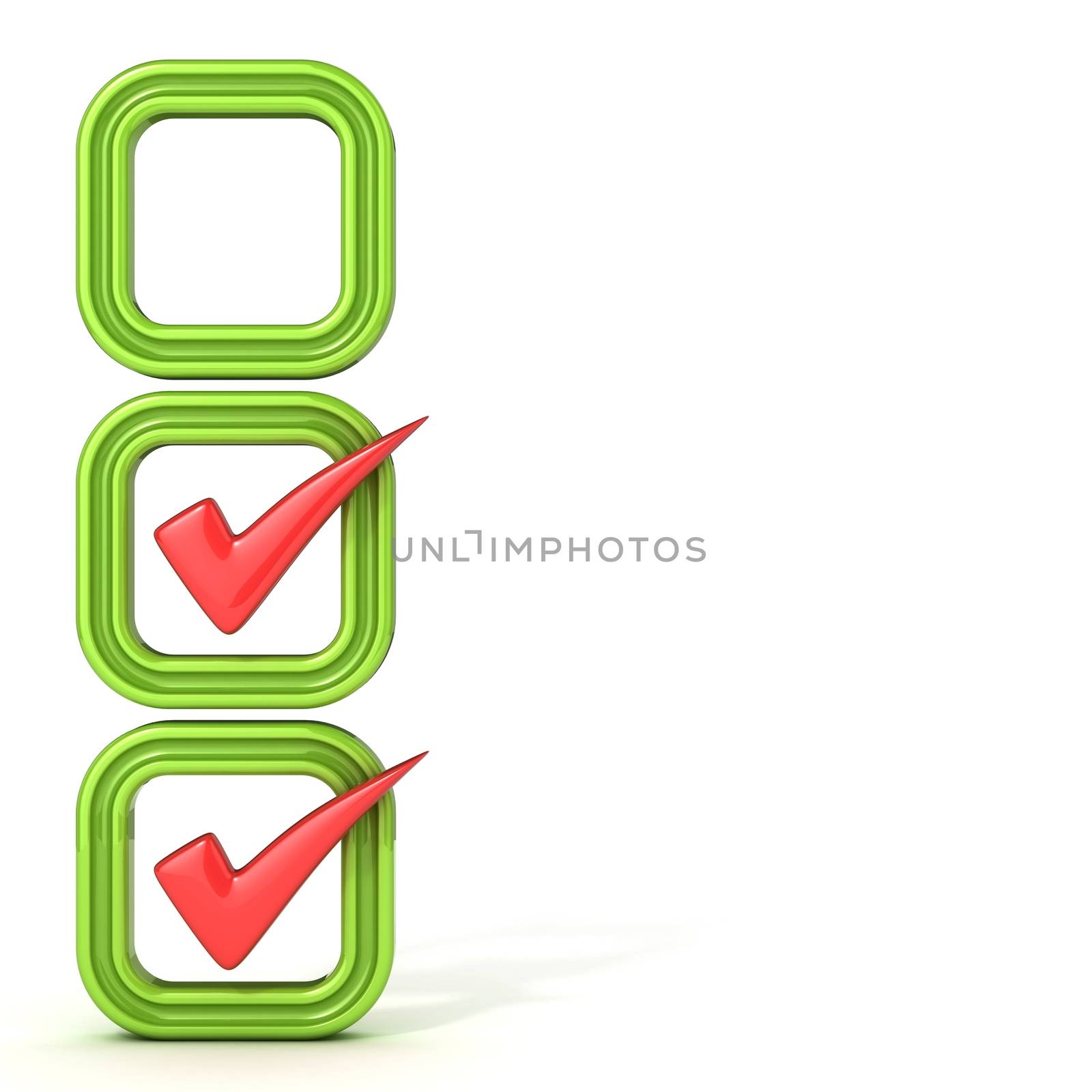 Check boxes with correct check mark. Isolated on white background.