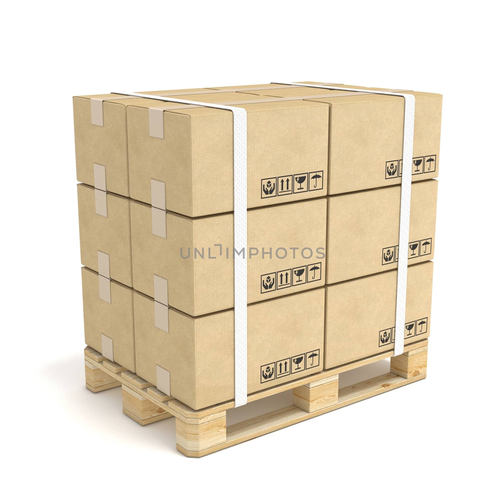 Cardboard boxes on wooden pallet. Deliver concept. 3D by djmilic