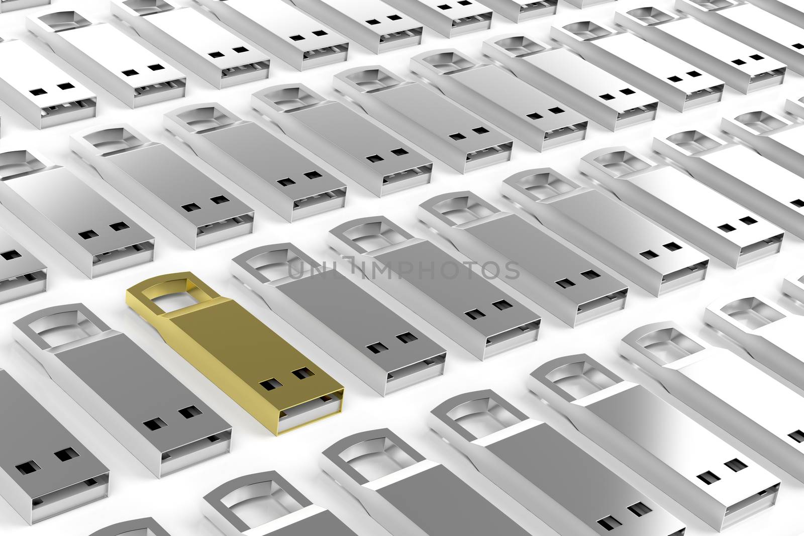 Group of silver usb sticks and one different in gold color