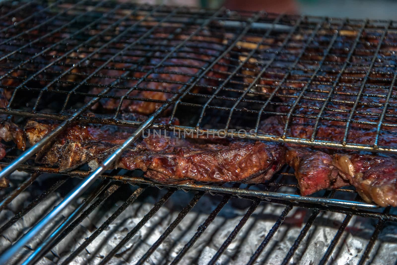 horizontal image smoked steak on barbeque