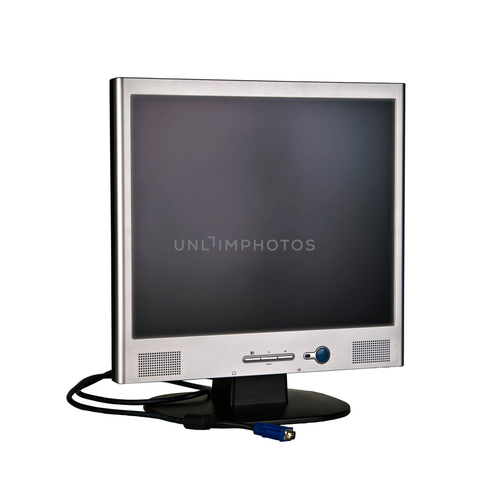 A flatscreen computer monitor and cable