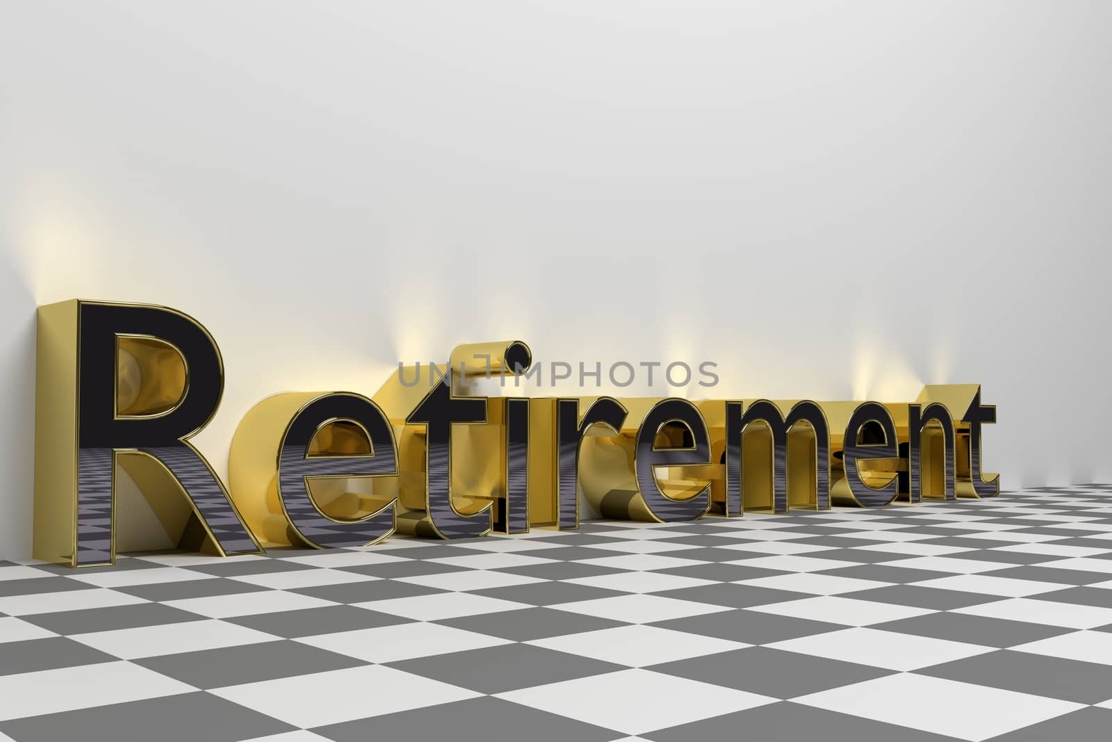 Retirement wording illustration rendered with glossy gold letters