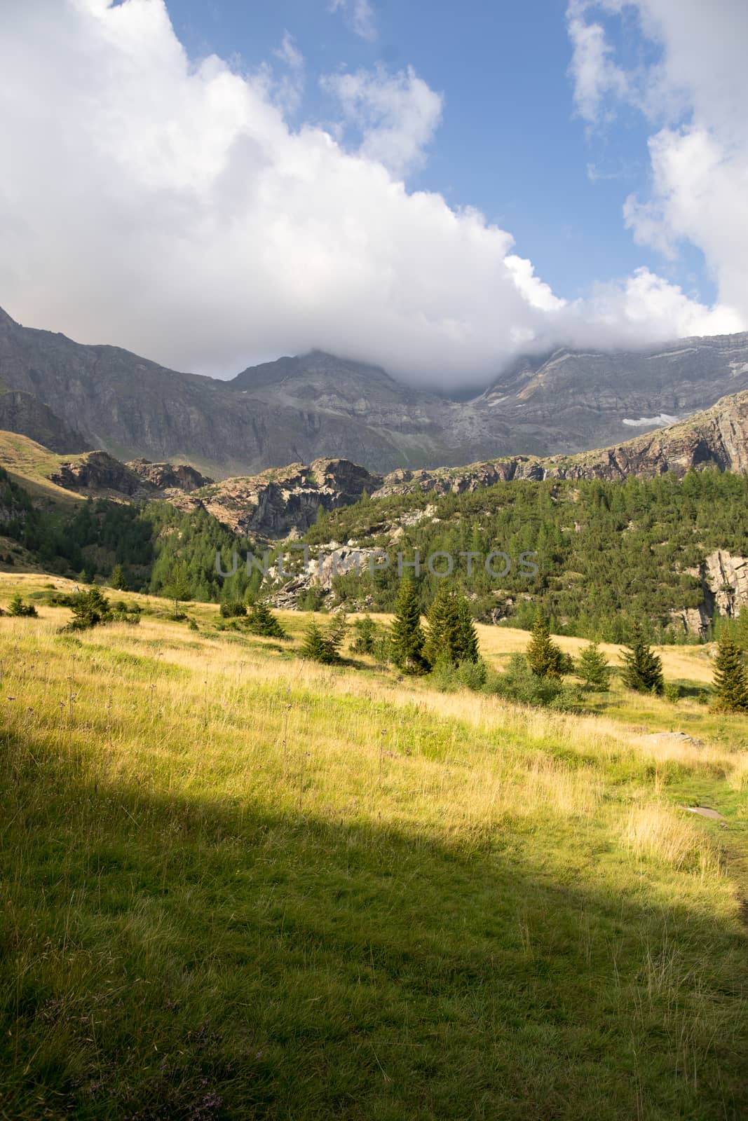 Italian vacation in high mountains of Alps to hike nature  trail
