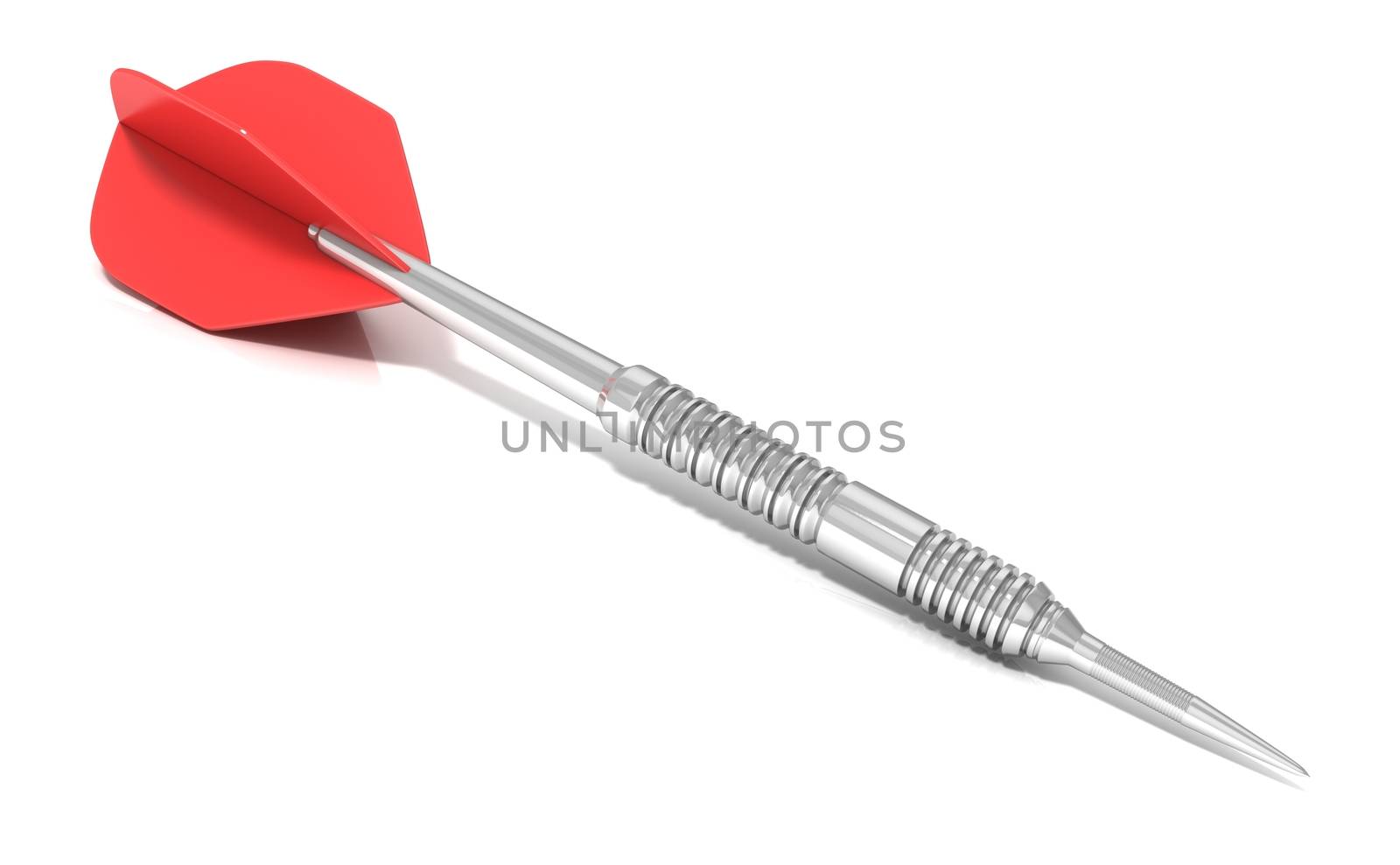 Red dart isolated on white background. Side view. 3D concept