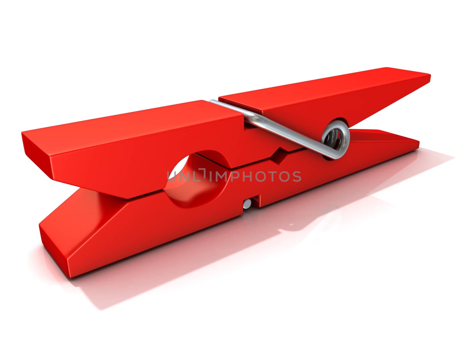 Red plastic clothes pin. Closed. Isolated on white background