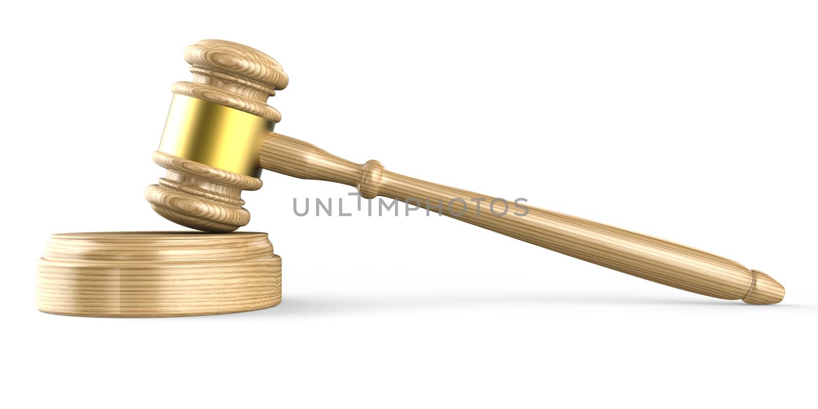 Wooden gavel. Side view. 3D illustration isolated on white background