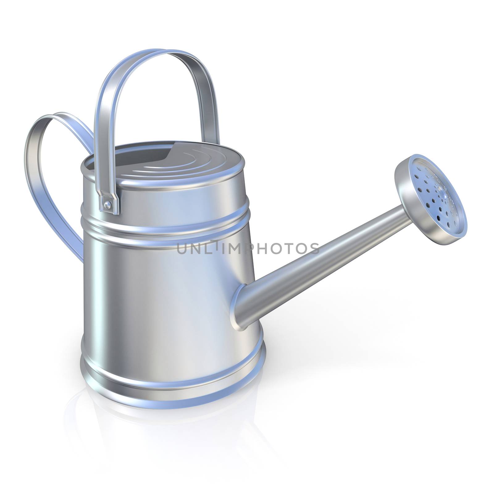 Metal watering can 3D render isolated white background