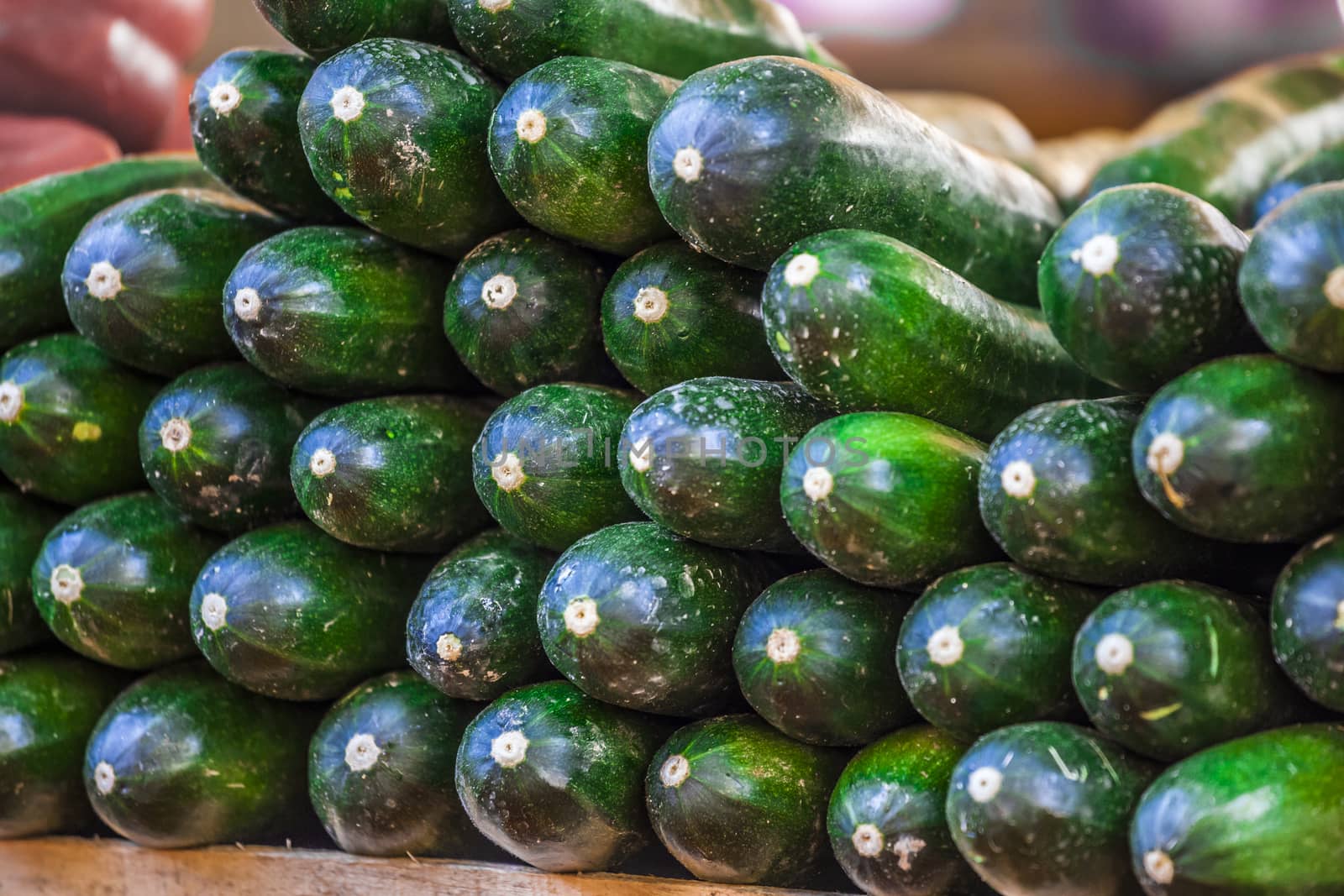 Group of cucumbers at the french market in summer time