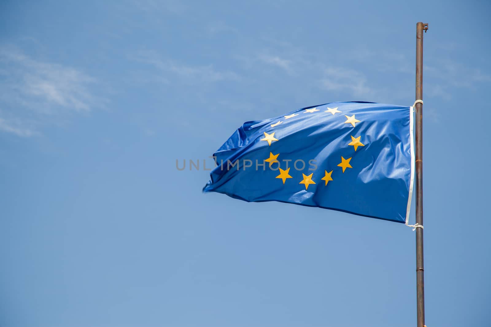 Blue european  flag waving in the wind