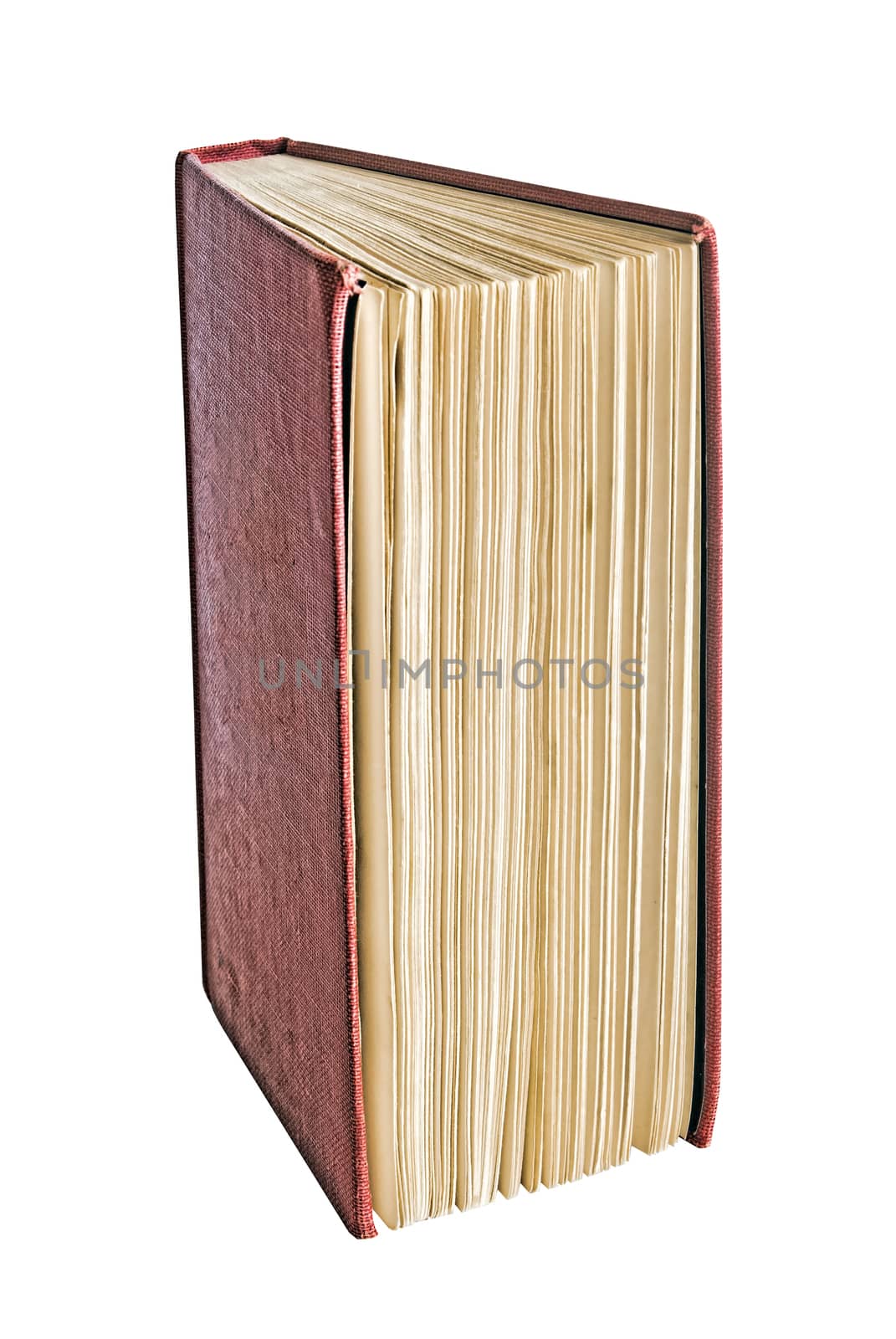 Old book with red cover ready to read. Isolated on a white background.