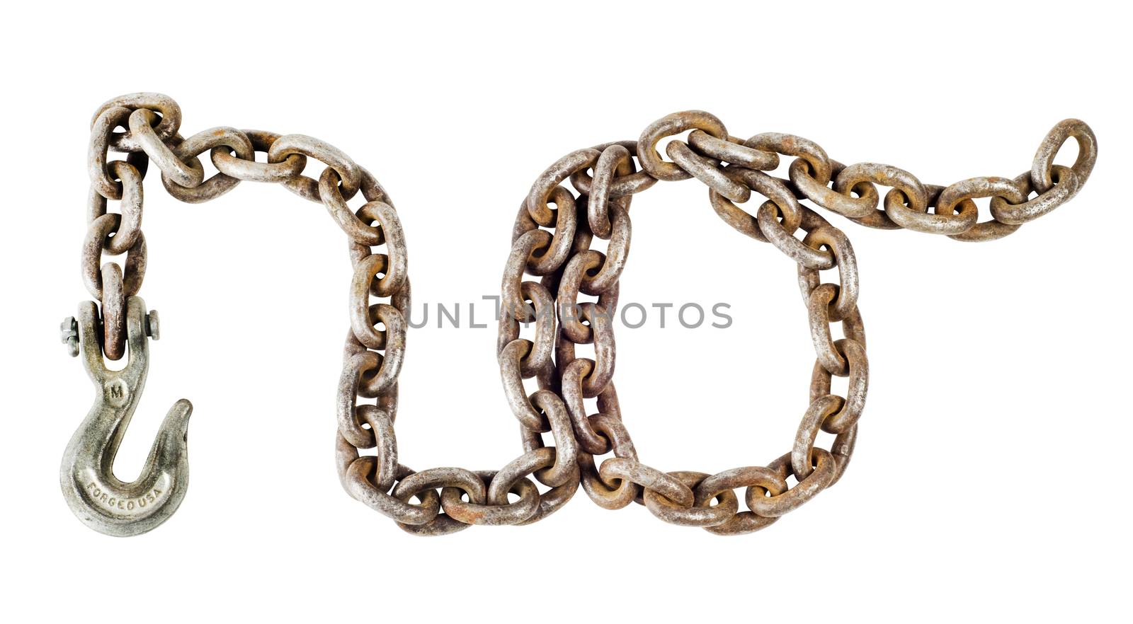A short chain and hook in the form of the cursive word no. Isolated on a white background with a complete clipping path.