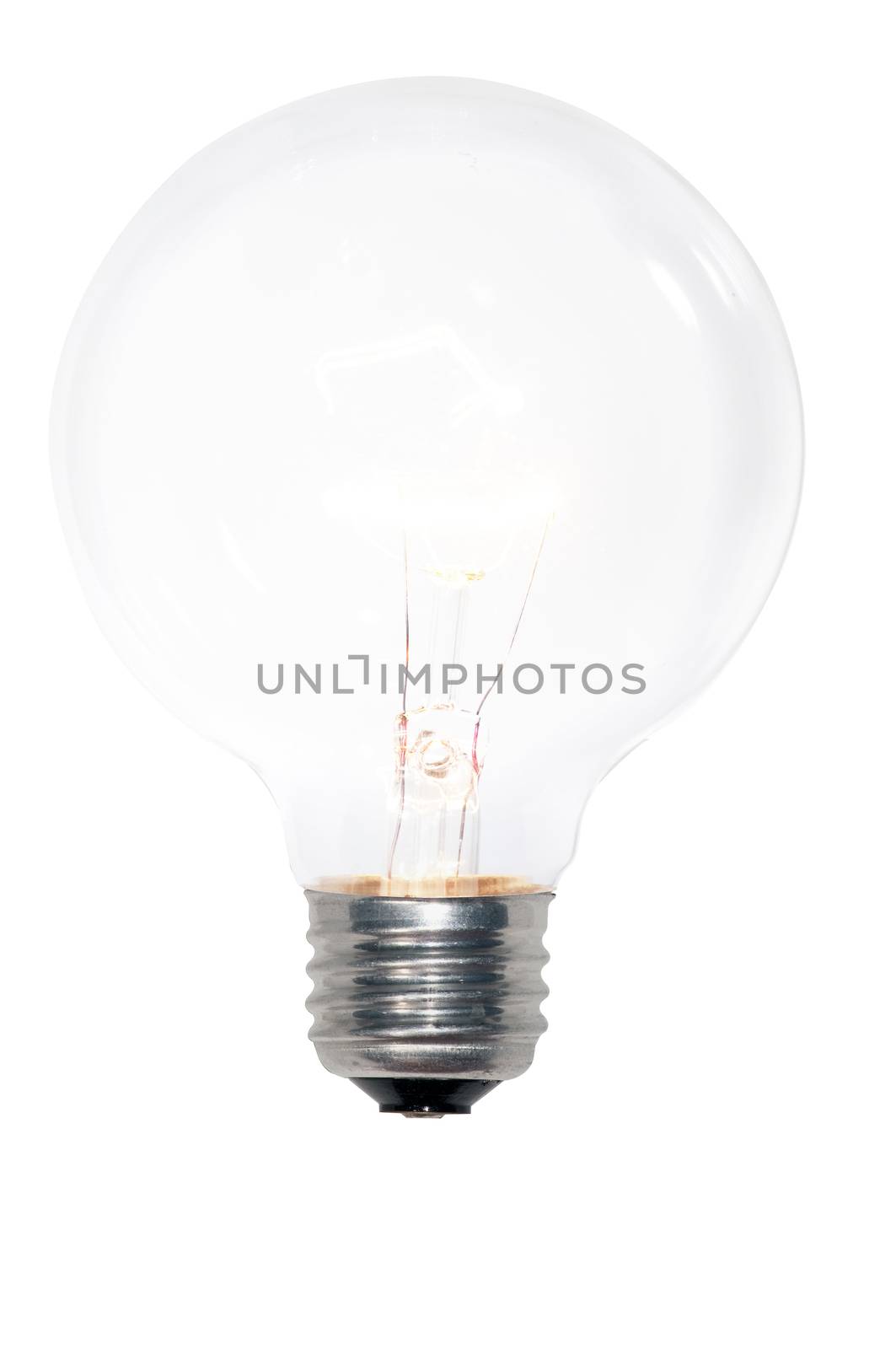 Lit lightbulb out of an electrical socket representing a new idea. Isolated on a white background