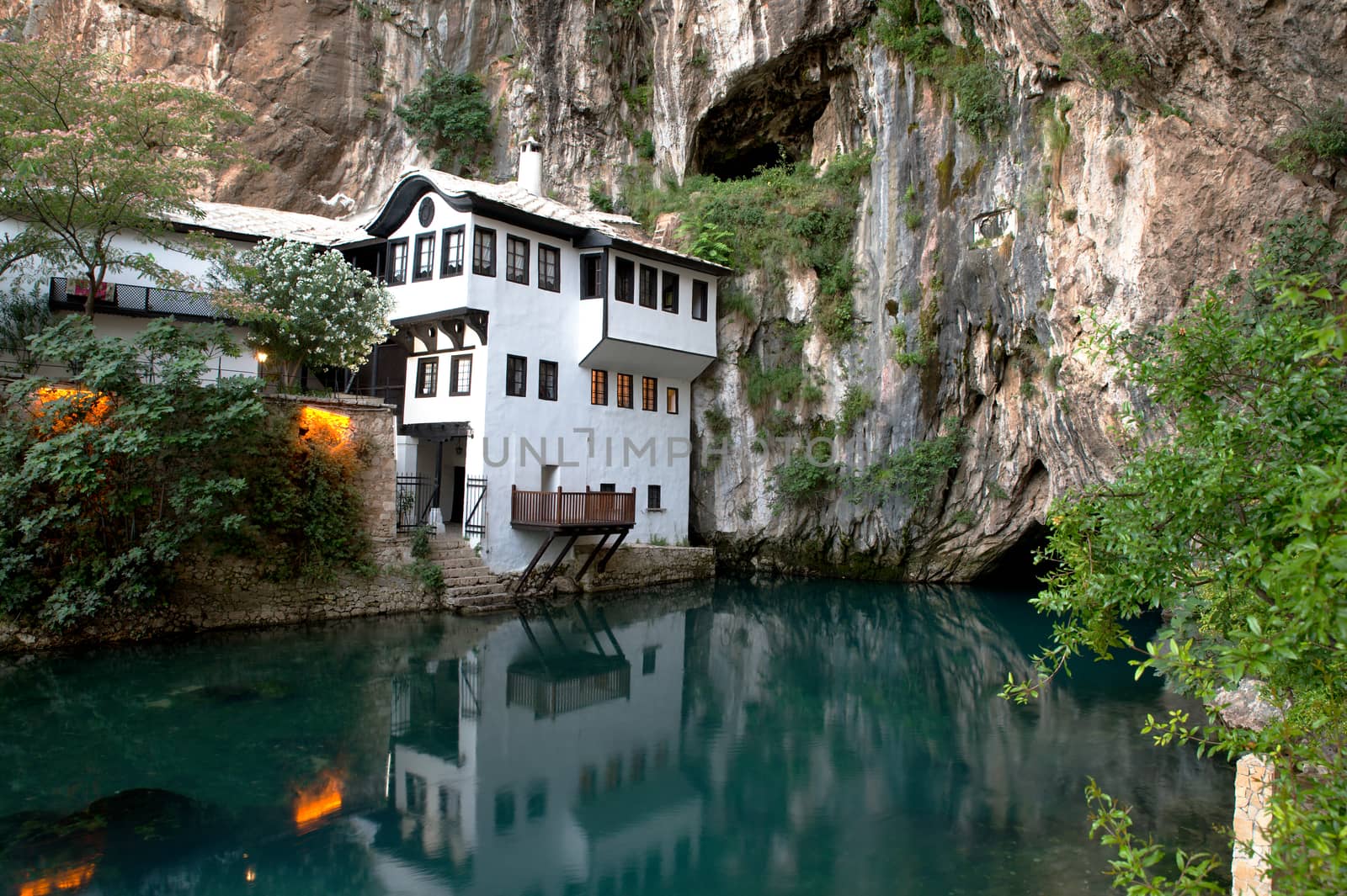 Small nice village Blagaj on Buna spring and waterfall in Bosnia and Herzegovina