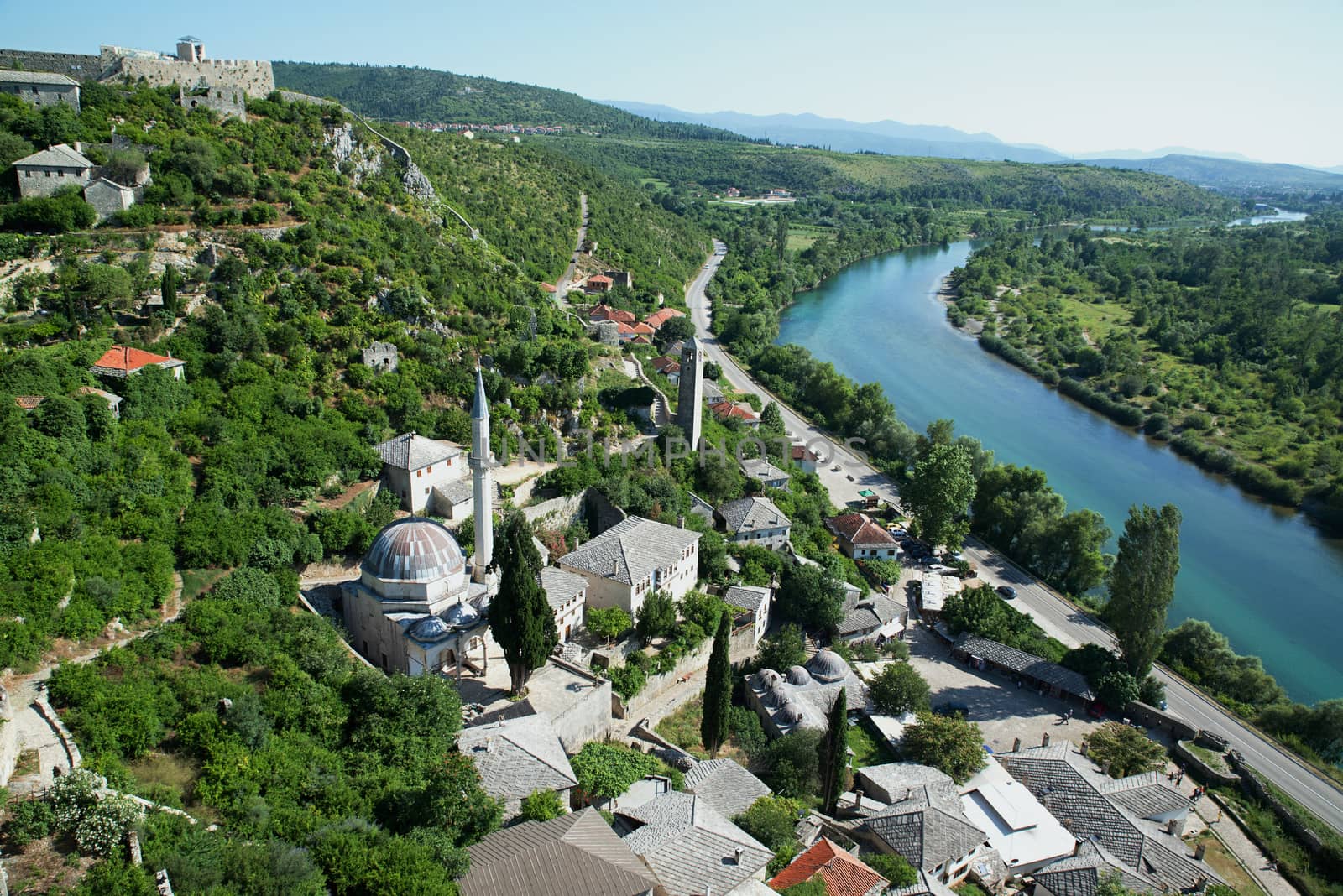 nice Panoramic view of Pocitelj, medieval city in Bosnia and Hercegovina