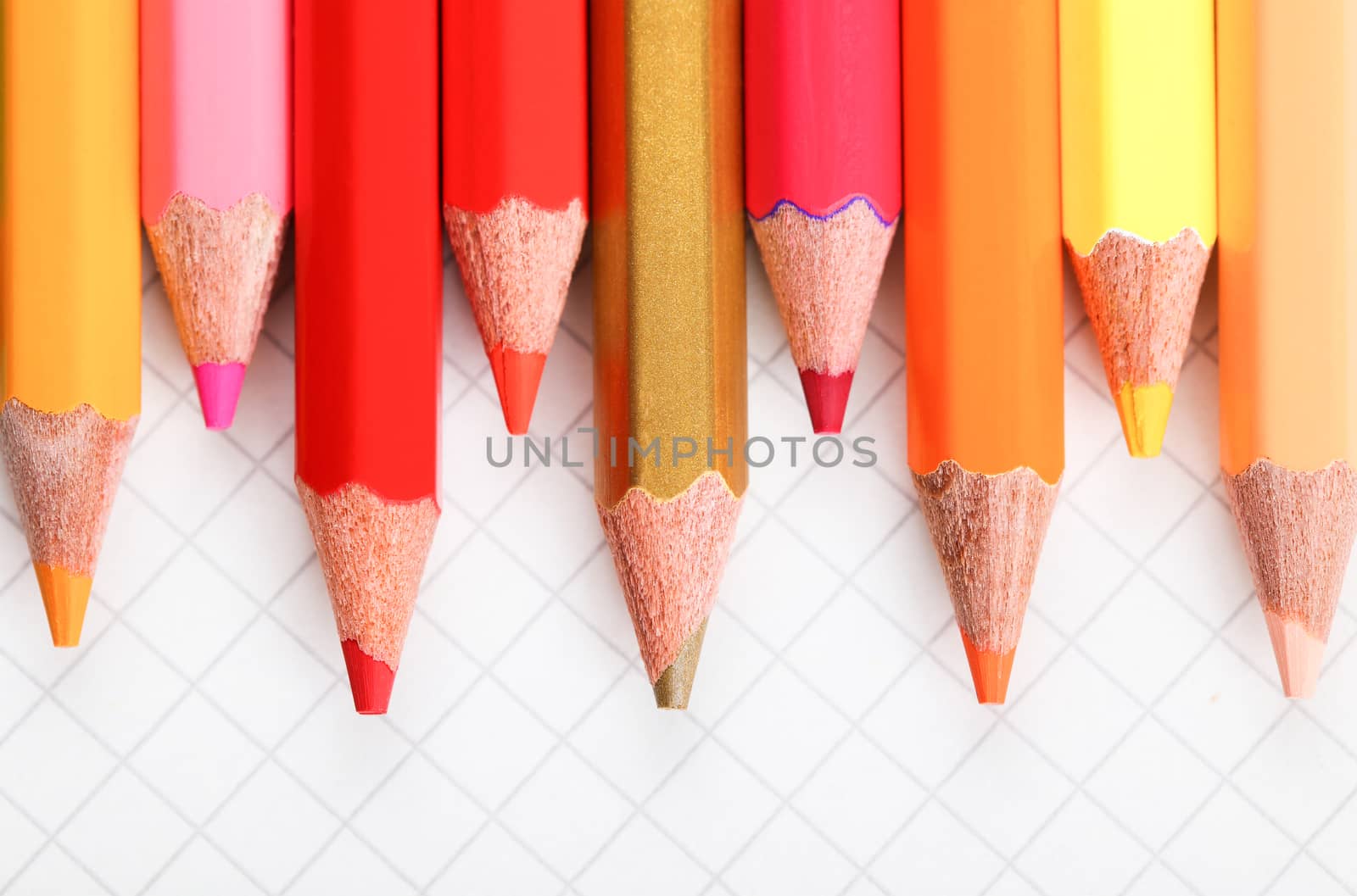 colored pencils close-up while lying in a row