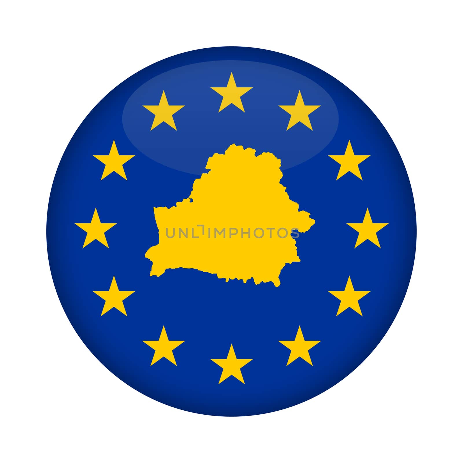 Belarius map on a European Union flag button isolated on a white background.