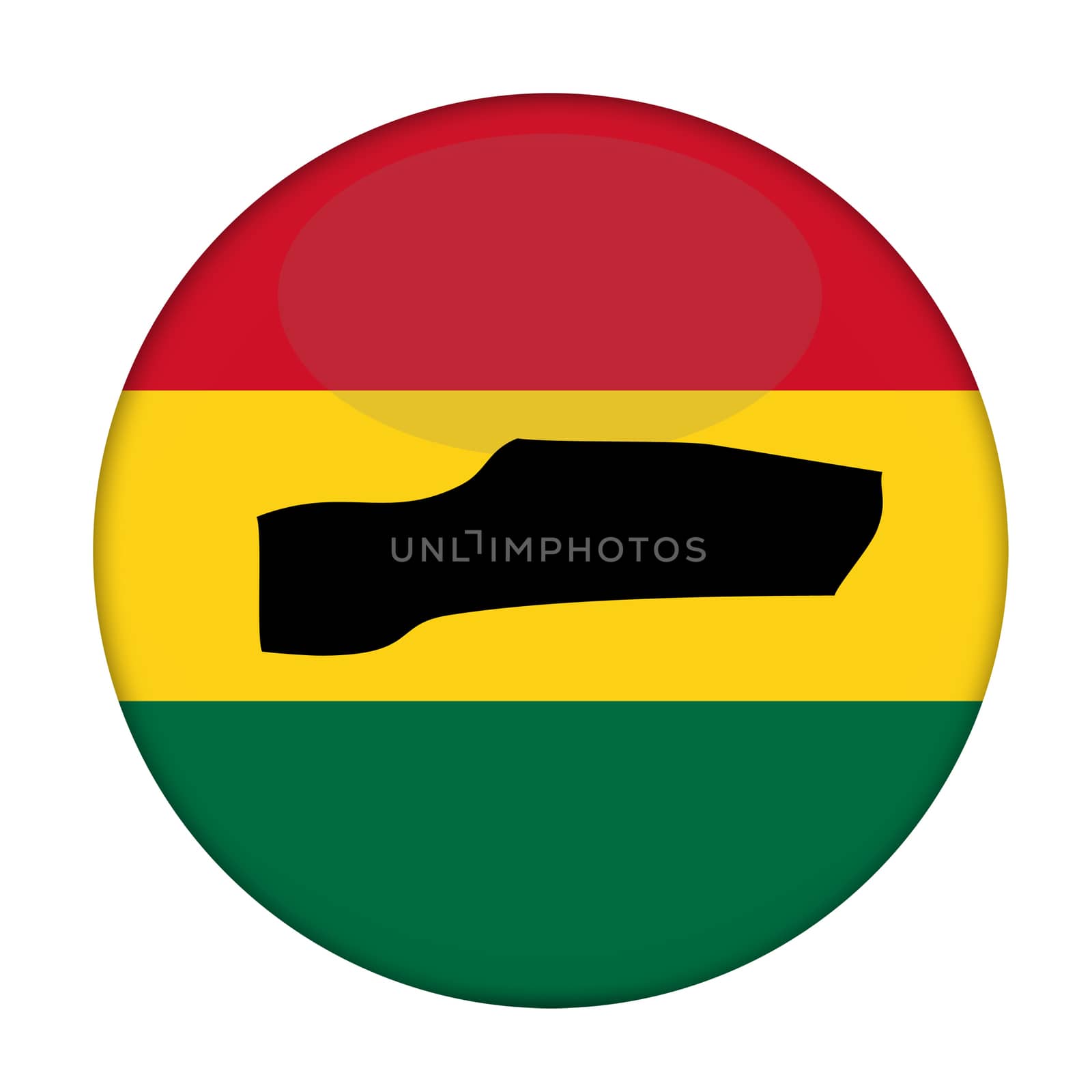 Gambia map on a Rastafarian flag button, white background.