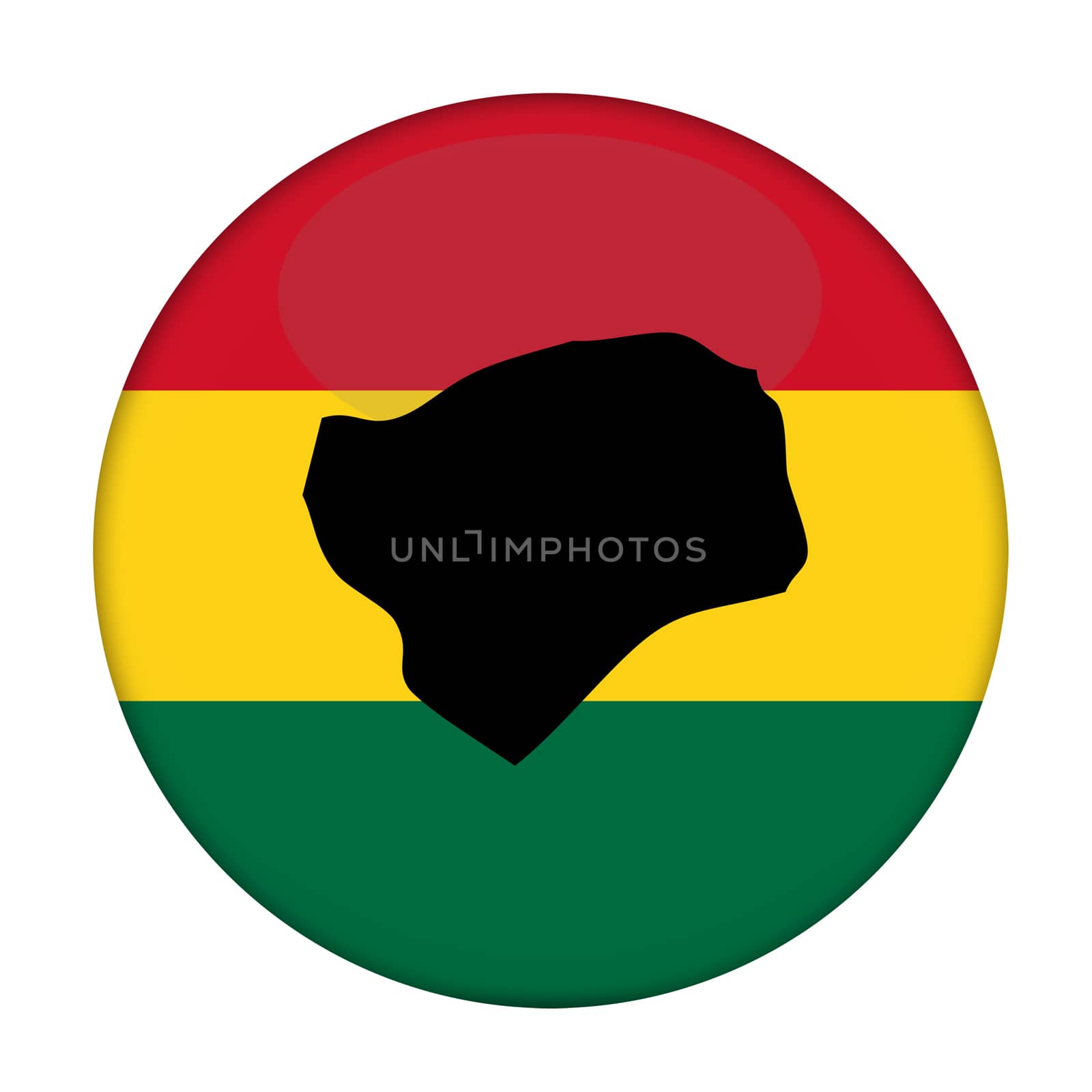 Guinea-Bissau map on a Rastafarian flag button, white background.