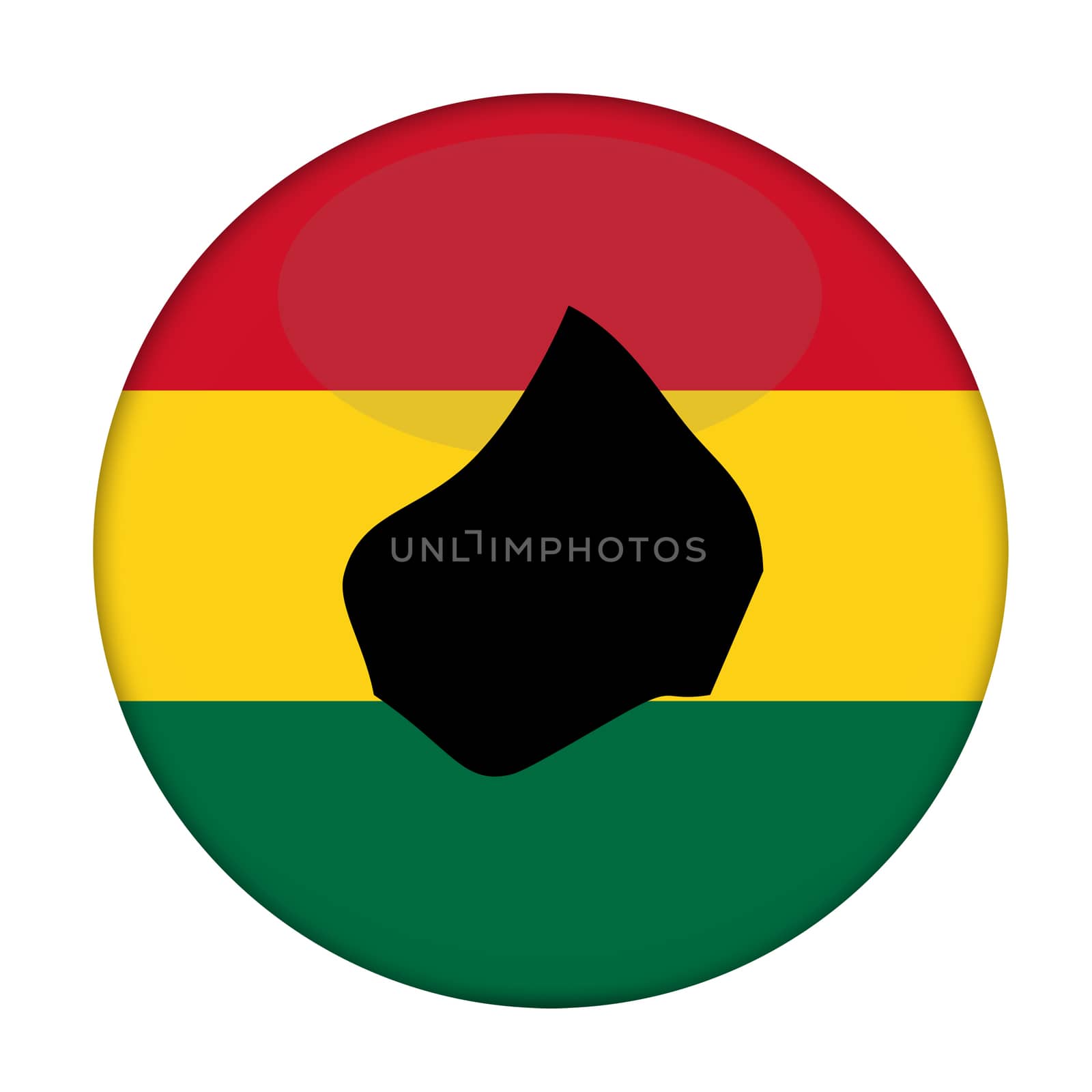 Lesotho map on a Rastafarian flag button, white background.