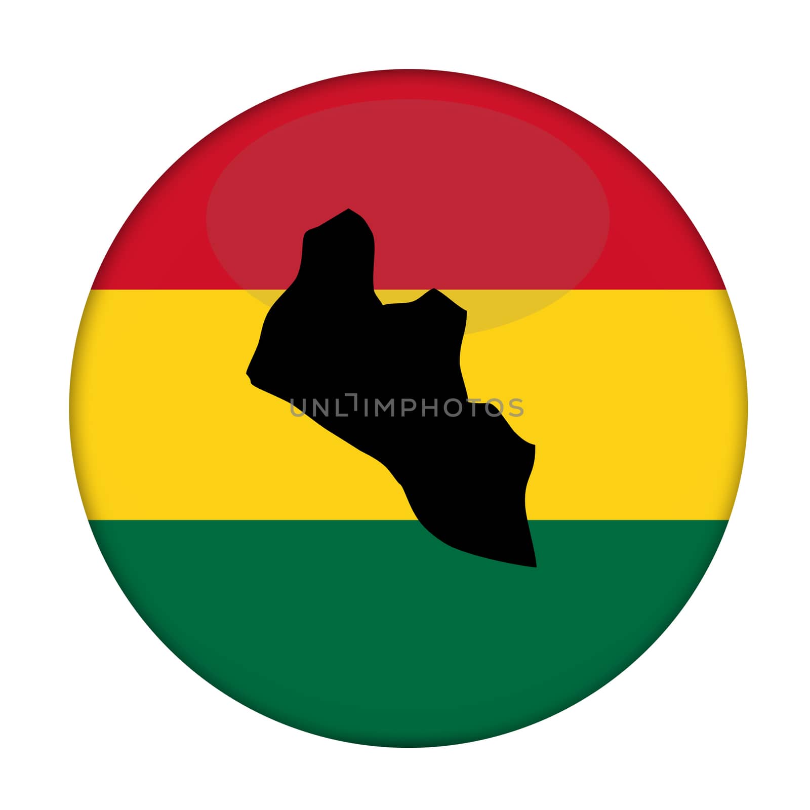 Liberia map on a Rastafarian flag button, white background.