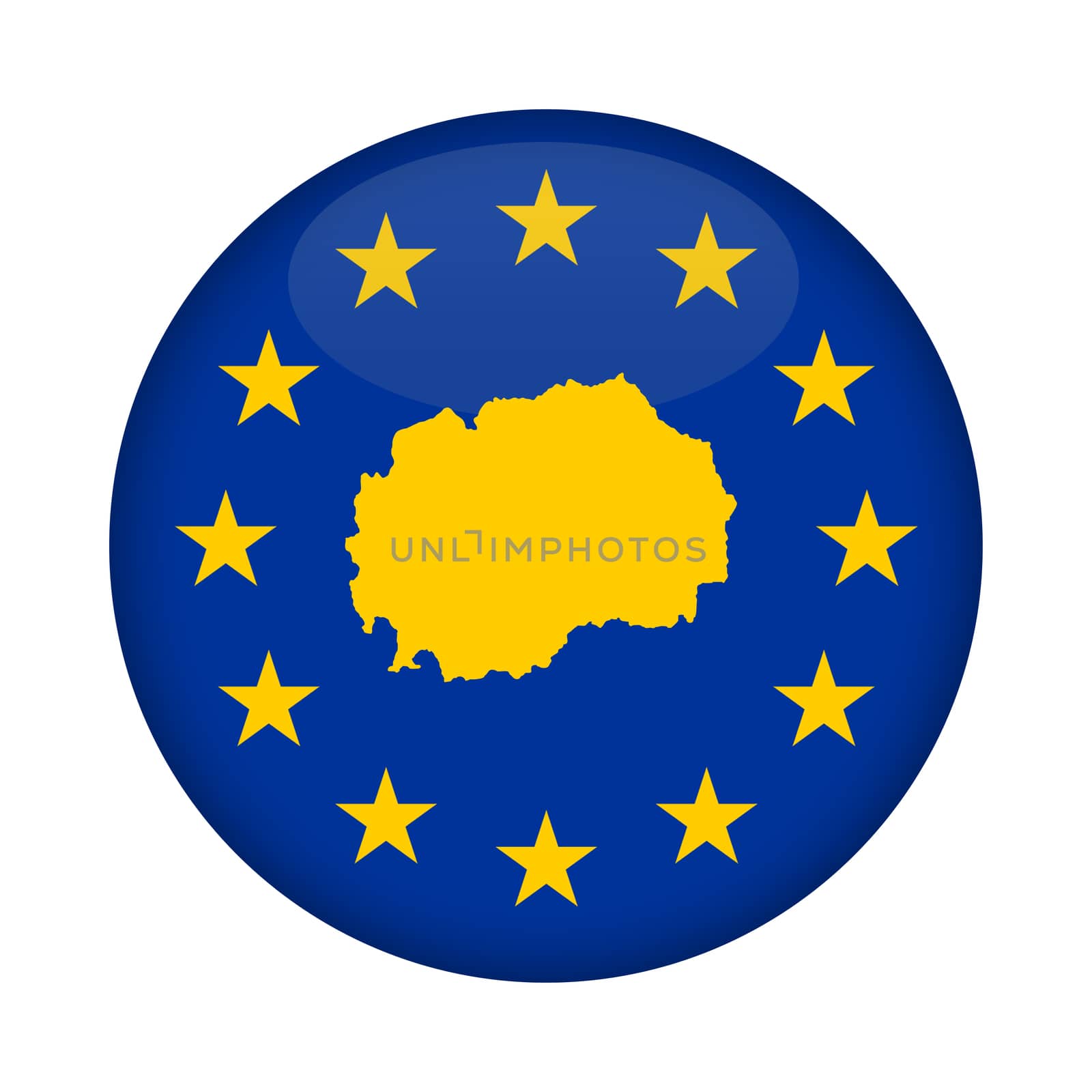 Macedonia map on a European Union flag button isolated on a white background.