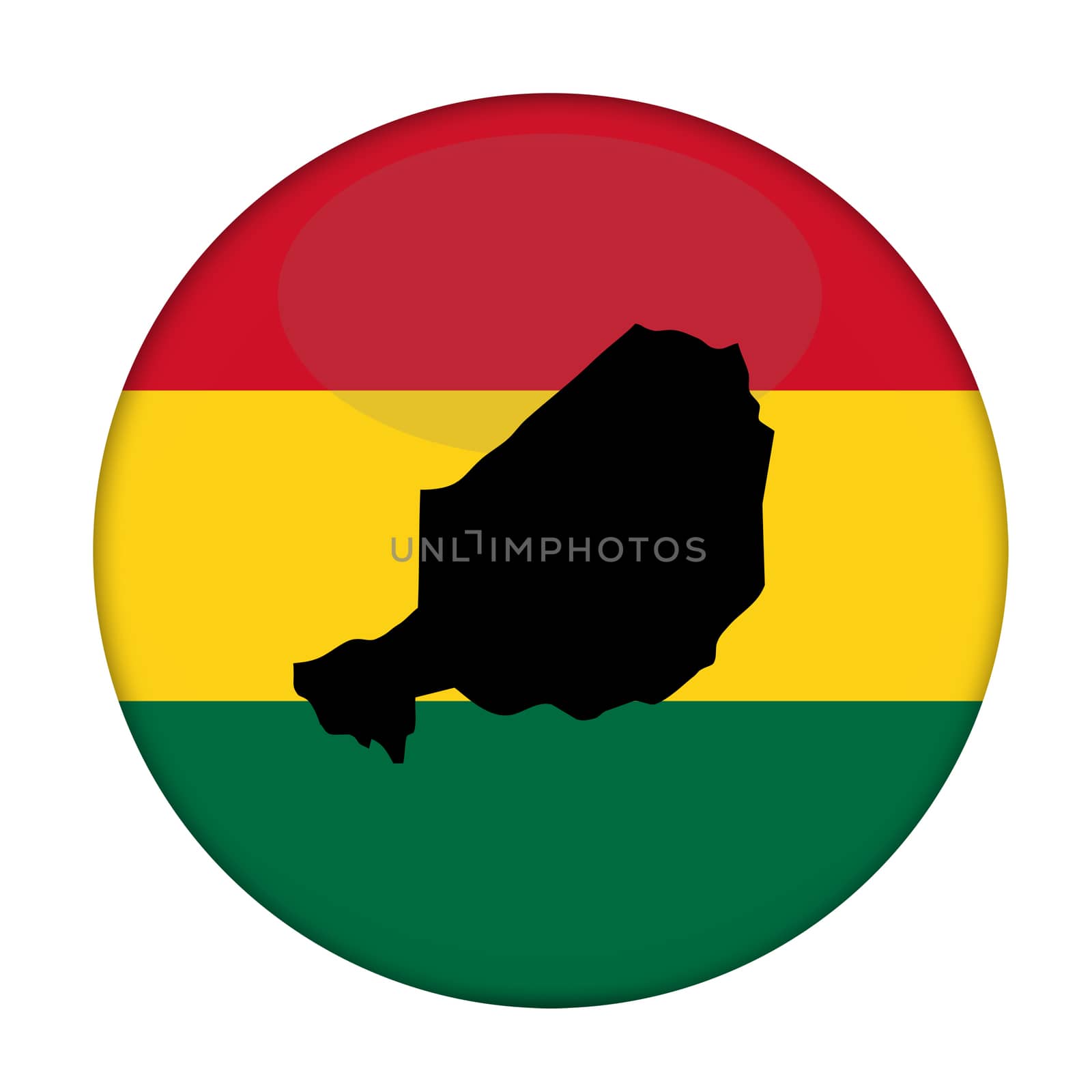 Niger map on a Rastafarian flag button, white background.